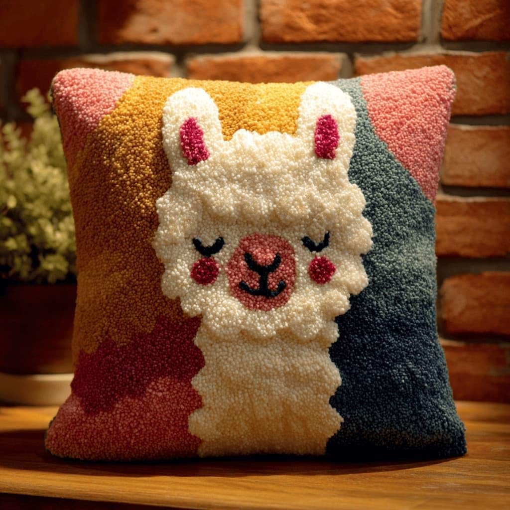 AxiangziK Latch Hook Pillow Kit for Adults,Alpaca 17X17In Latch Hook Kit for Pillow Cover with Instruction for Beginner Cross Stitch Sofa Cushion Cover with Crochet Yarn for Beginners and Home Decor
