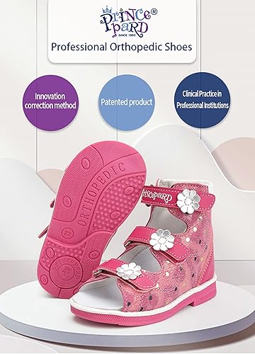 Miniatura 7 de princepard Sandalias ortopédicas para niños pequeños con espalda alta, zapatos correctivos rojos para niñas con soporte de tobillo y arco