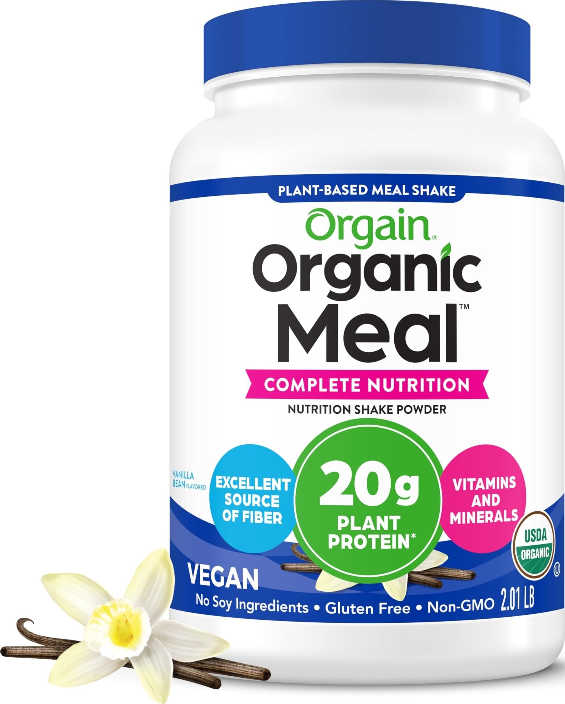 Orgain Pó para Refeição com Proteína Vegetal Orgânica, Baunilha, 20 g de proteína, 912,54 g
