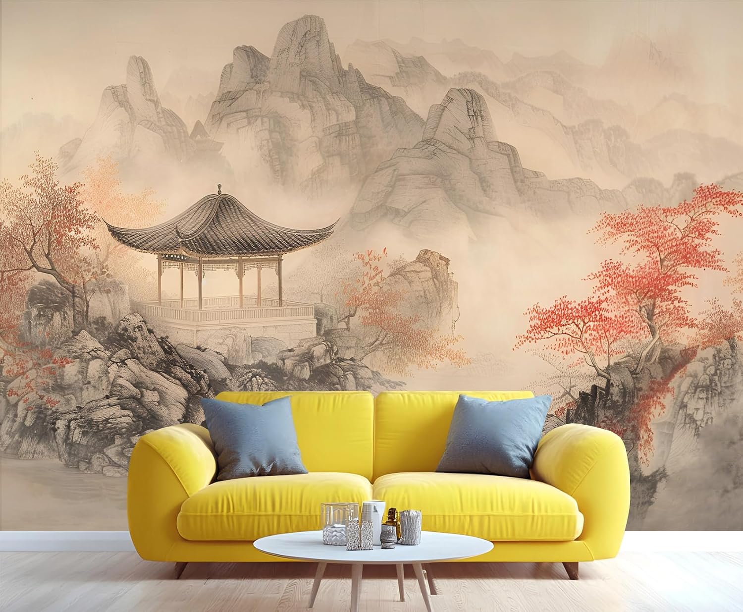 Japanese Wallpaper Murals, Ink Painting Wall Mural, Asian Oriental Wallpaper for Bedroom Living Room Home Decor - 98" x 69" (Not Peel n' Stick)