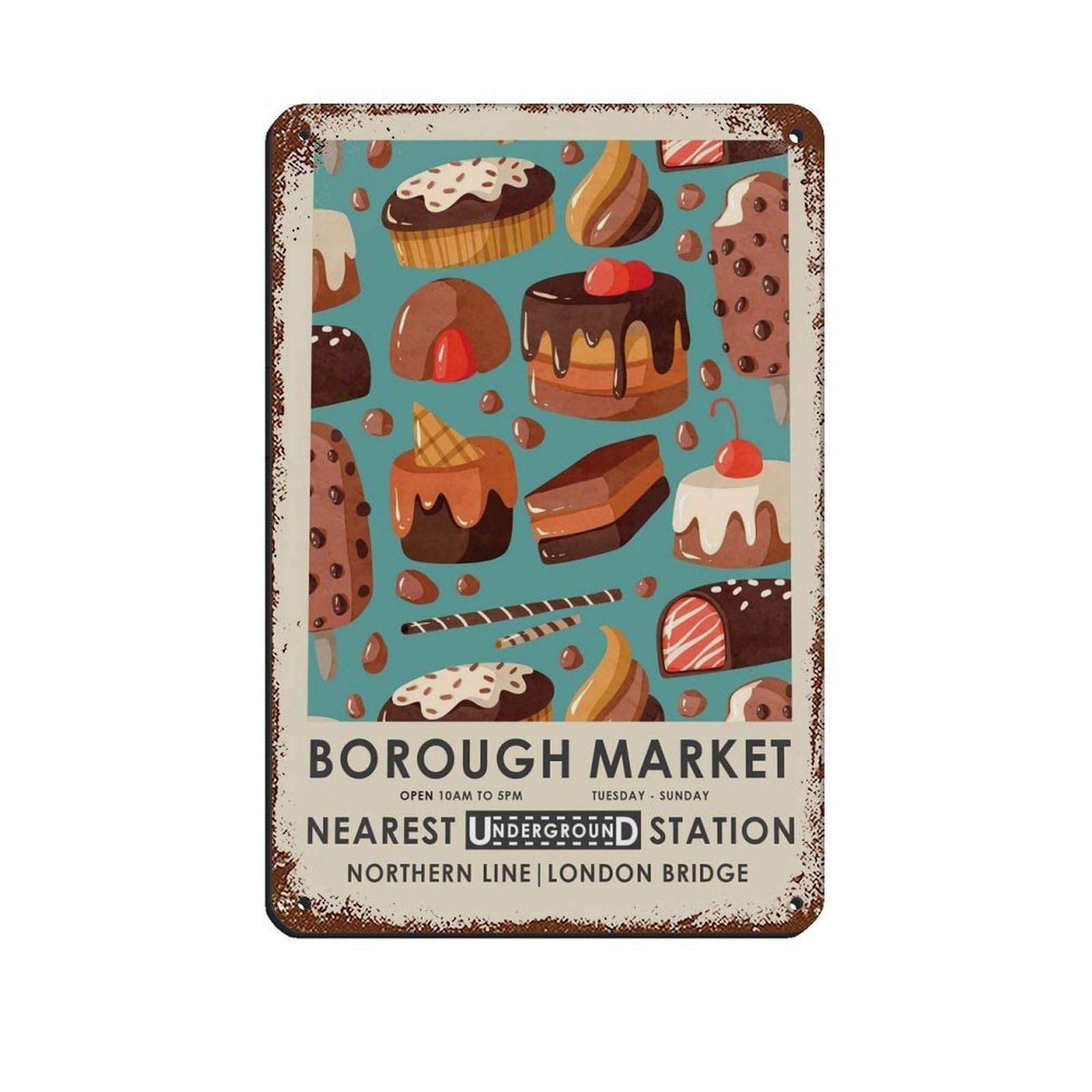 Borough Market, Kitchen Poster (2) Tin Sign Vintage Metal Pub Club Cafe Bar Home Wall Art Decoration Poster Retro 8x12inch(20x30cm)