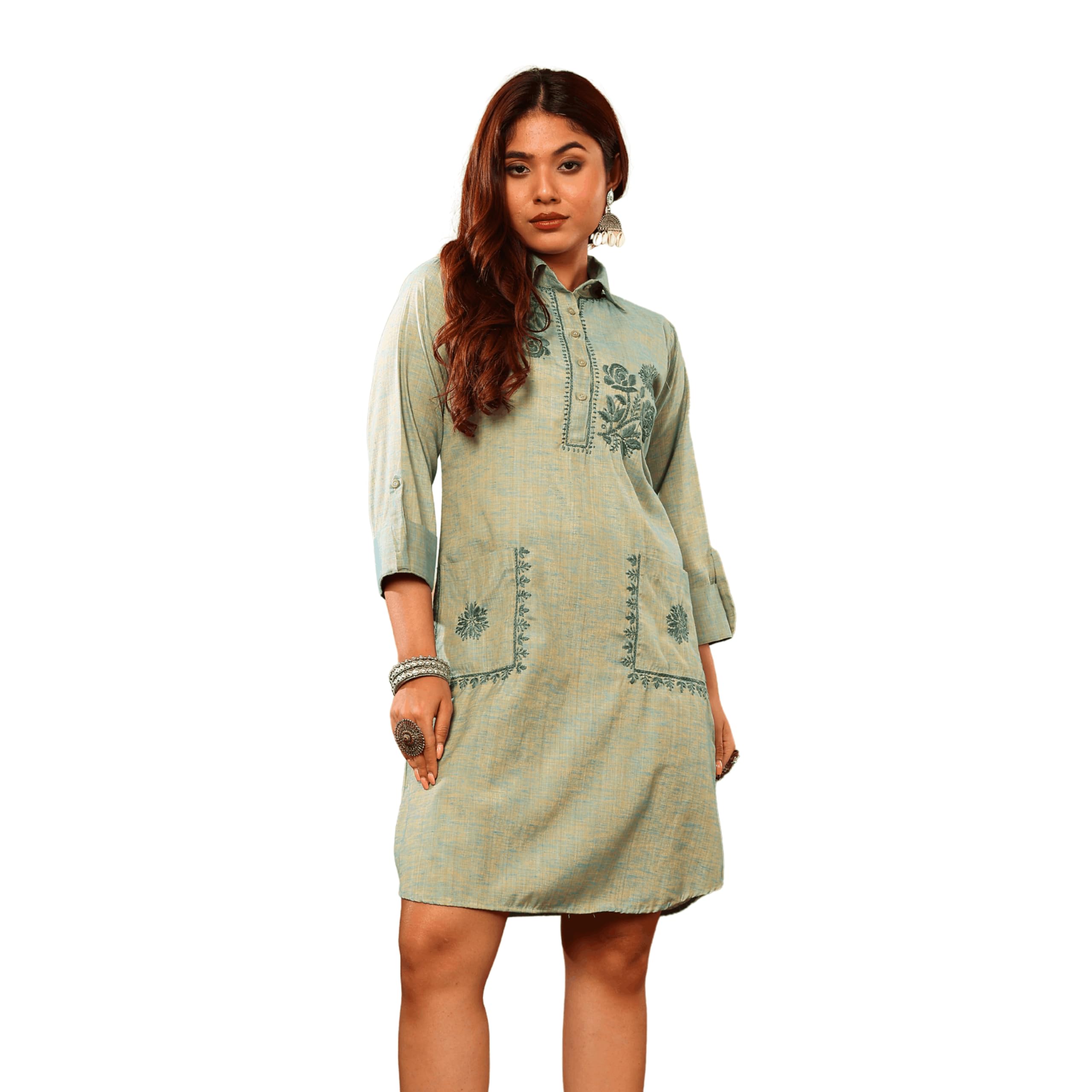 Jade Bloom Chikankari Embroidery Green Dress-image-0