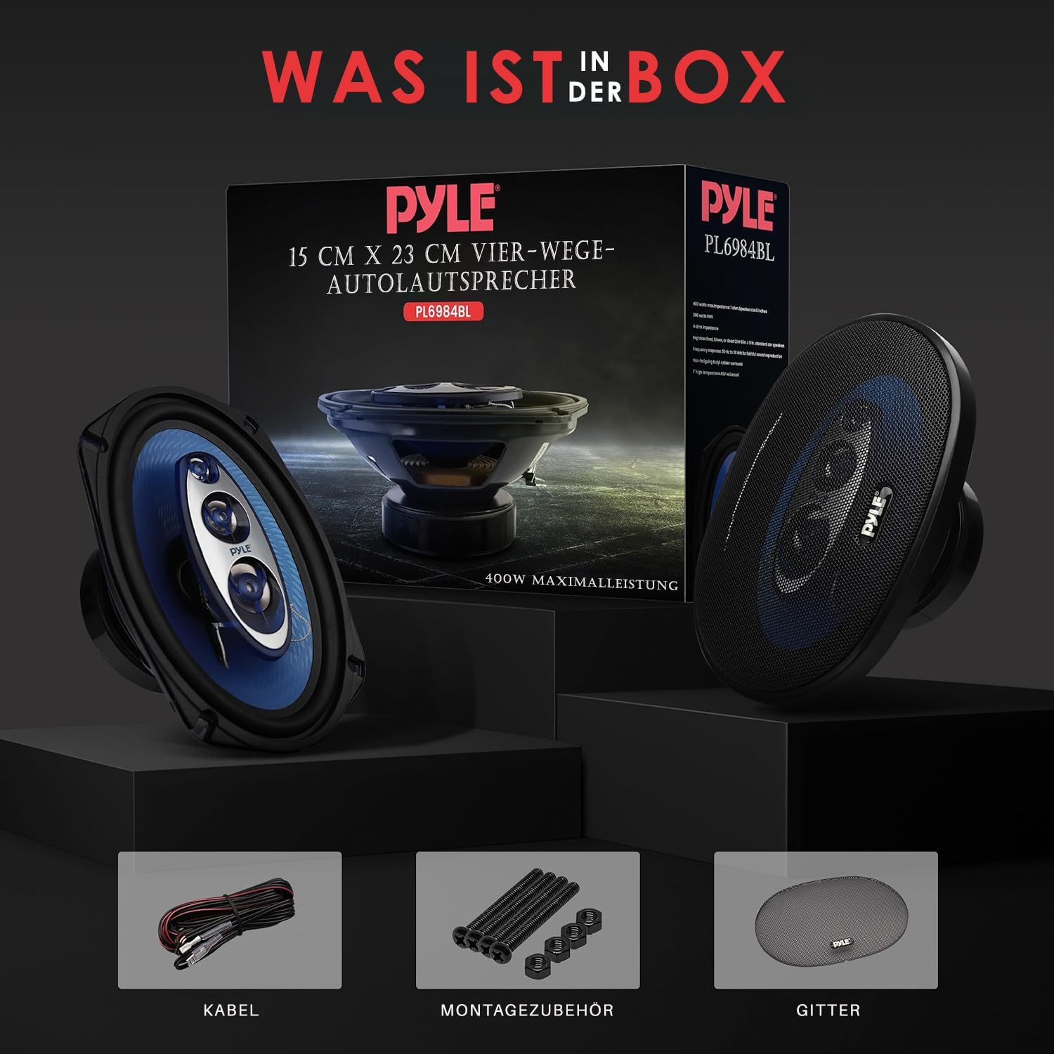 Pyle Auto Lautsprecher 6x9 Zoll 4 Wege Set 400W - Einbaulautsprecher Auto Kfz Lautsprecher mit Hochtöner Mitteltöner Car Hifi Klang klare Höhen kraftvoller Bass OEM Passform einfache Montage