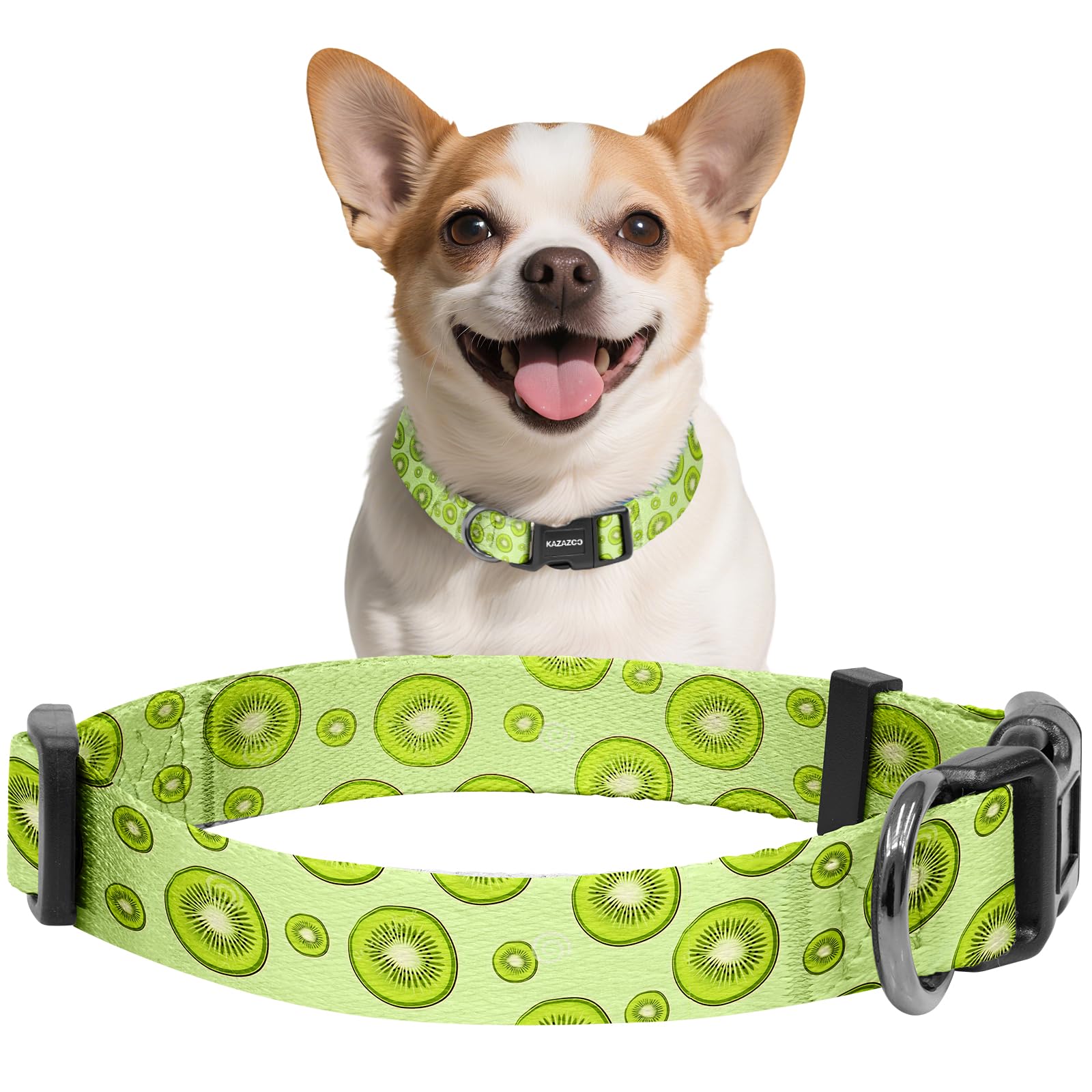 Kazazoo Dog Collar Cute and Soft Nylon Puppy Collar for Boy and Girl Dogs, Adjustable Dog Collars for Extra Small Dogs, Kiwi Fruit-XS