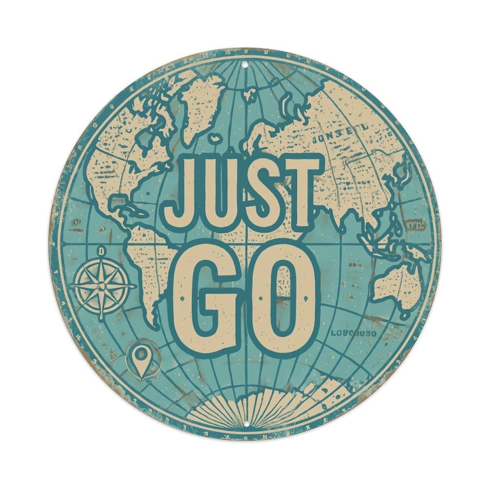 Este 8X8inch Style Vintage World Map With Compass Just Go Passage Metal Tin Sign