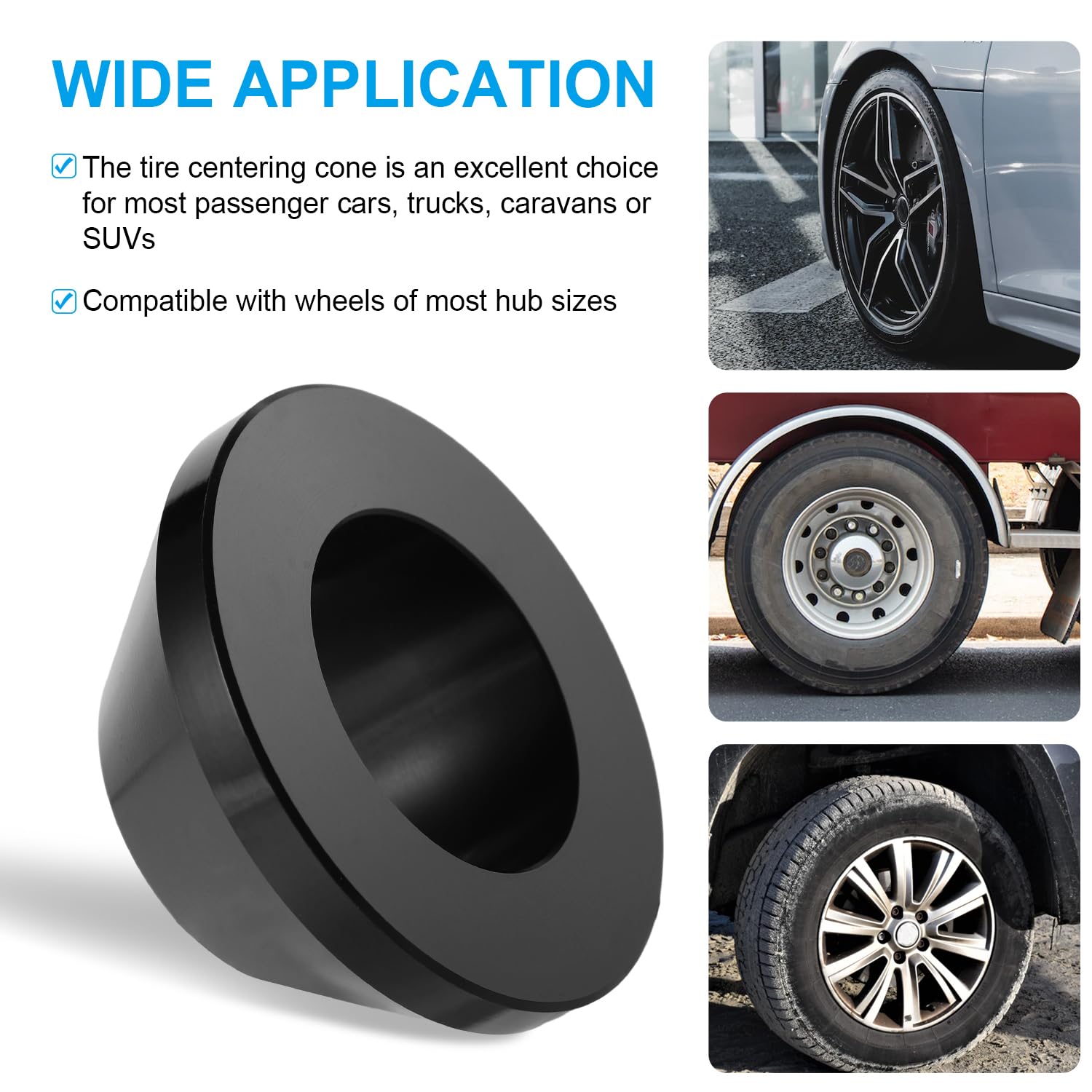 NQEUEPN Cono di Centraggio per Smontagomme Manuale, per Montante 42,42 mm Diametro Equilibratrice Nera Cono Centraggio per Pneumatici in Lega di Alluminio per Smontagomme Hunter SUV per Auto Camion