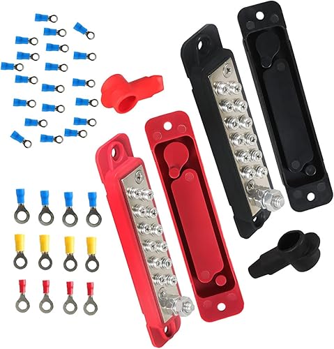 labwork Barra colectora Barra de distribución de energía Bloque de distribución de energía con cubierta UL 94 HB 12V 180A 12 puntos DC Negro Rojo Par