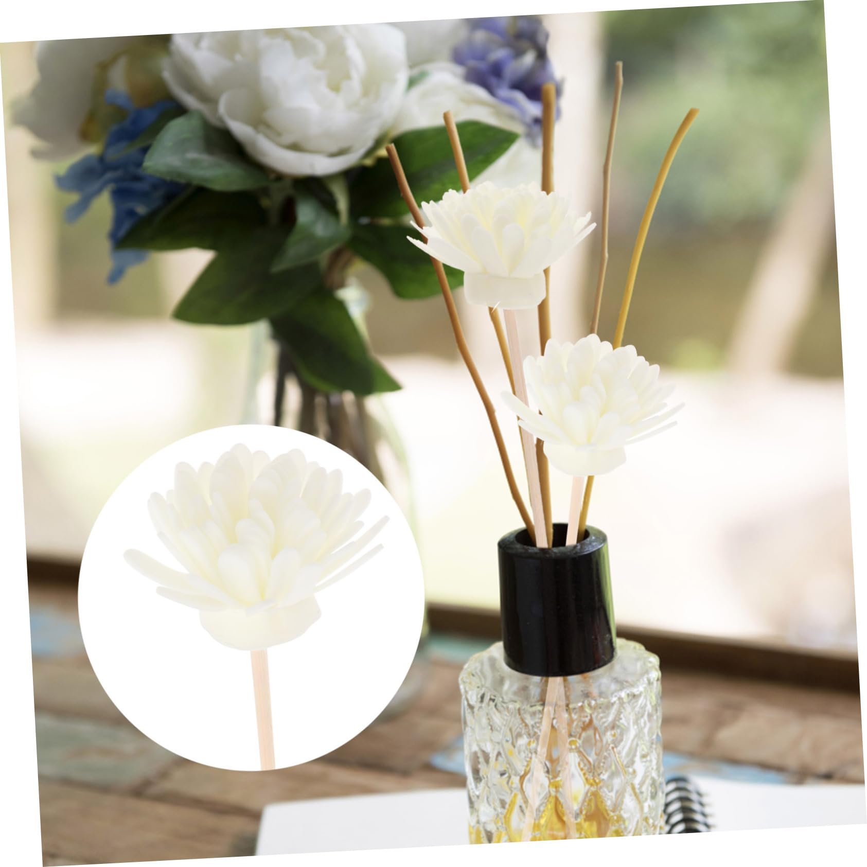 HOMOCONO 5set Small Chrysanthemum Rattan Diffuser Sticks for Oil Natural Fragrance Reeds for Home Decor Lightweight Replacement for Diffuser