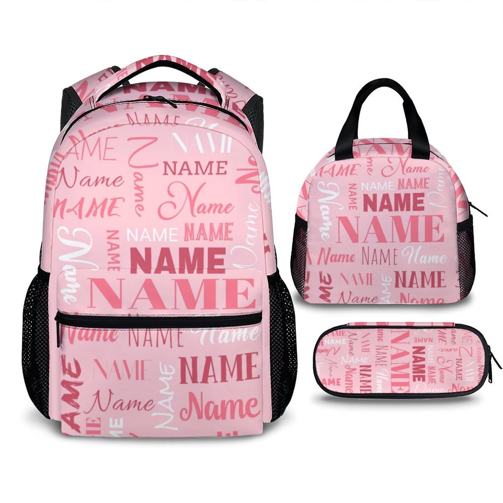 Girls Backpack for School Travel, 17" Custom Name Backpacks for Preschool Kindergarten Elementary, Personalized Pink Cute Large Capacity Bookbag with