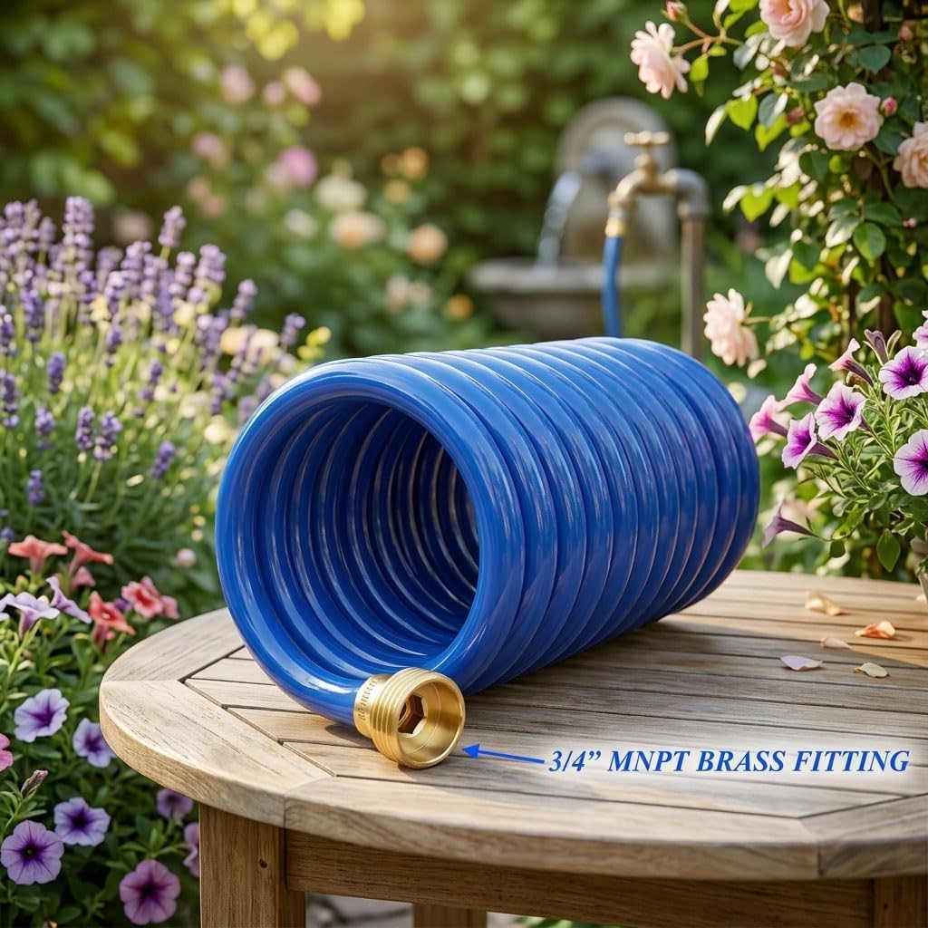 SANFU PU Recoil Garden Water Hose 3/8"ID(9 x 12.2mm) x 15FT, Blue(15') photo 4