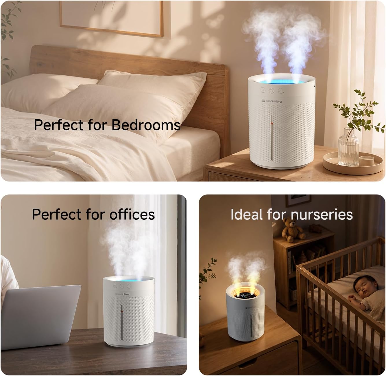 Cordless Air Humidifier for Bedroom Baby, 3L Top Fill Dual Spray Portable | Tap & mineral water safe: easy clean 3L cordless home humidifier with dual spray, 4000mAh battery, 30H & auto shut-off