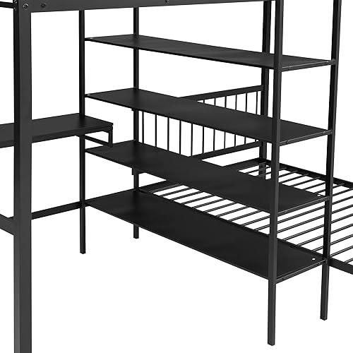 Miniatura 129 de Litera en forma de L individual sobre cama matrimonial adjunta, litera triple de metal con escritorio y tobogán integrados, marco de literas de