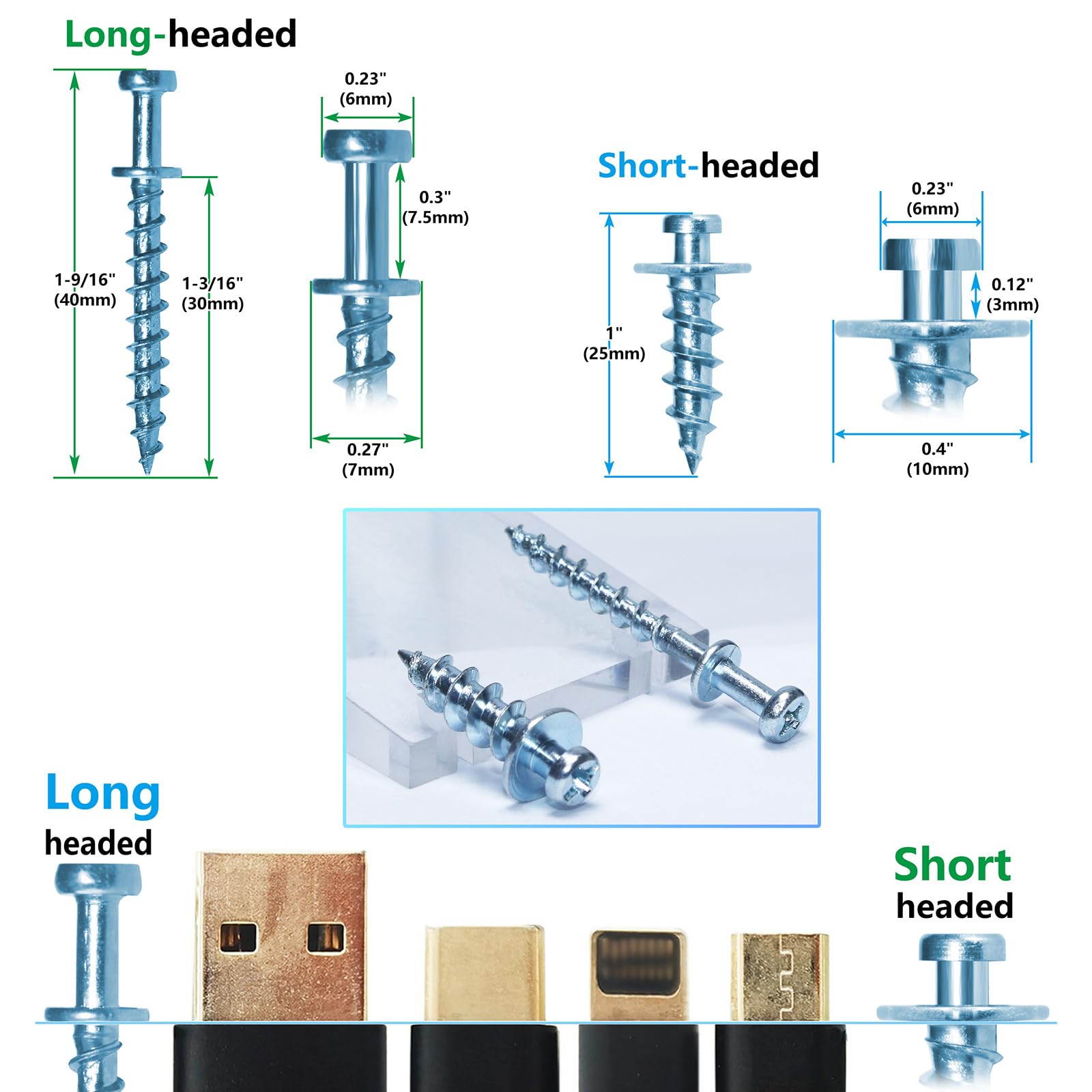 laffeya Picture Hanger Screws, Double Headed Picture Hanging Screws, for Hanging Pictures Posters - Image 2