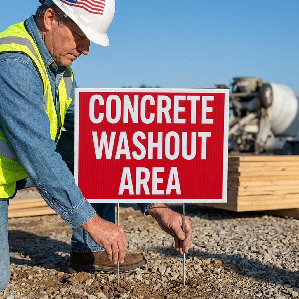 VictoryStore Concrete Washout Area Yard Signs, 2-Sided Set of 4, 18"x24", Weatherproof, Includes Stakes