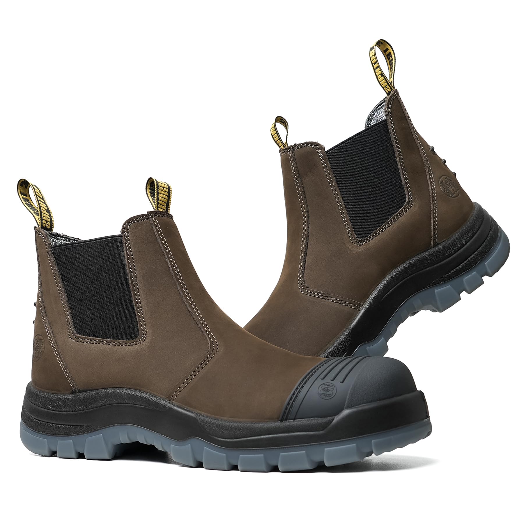 Montwell Men's Slip On Soft/Composite Toe Slip Resistant Waterproof Puncture-proof Work Boots