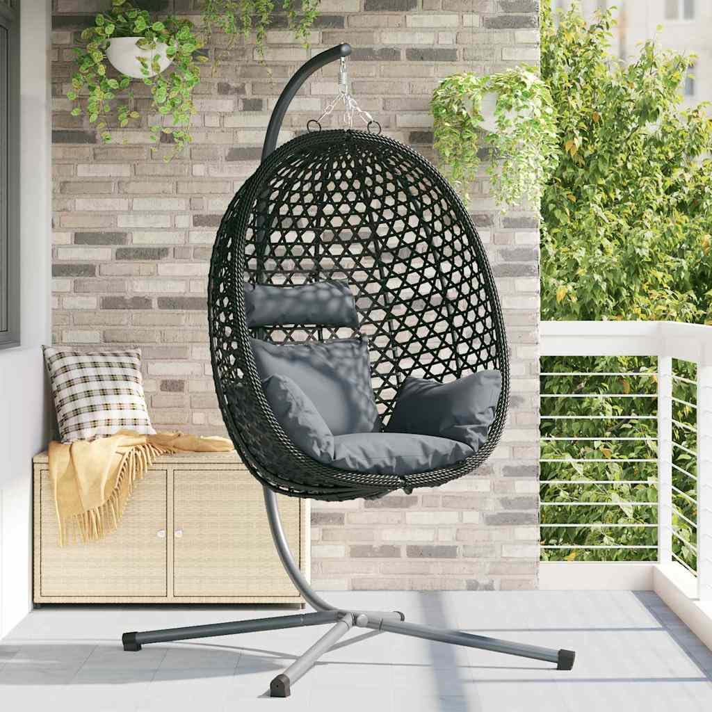 Hamaca colgante con estructura en forma de huevo, plegable para jardín, balcón y salón, color negro antracita, 104 x 100 x 191 cm