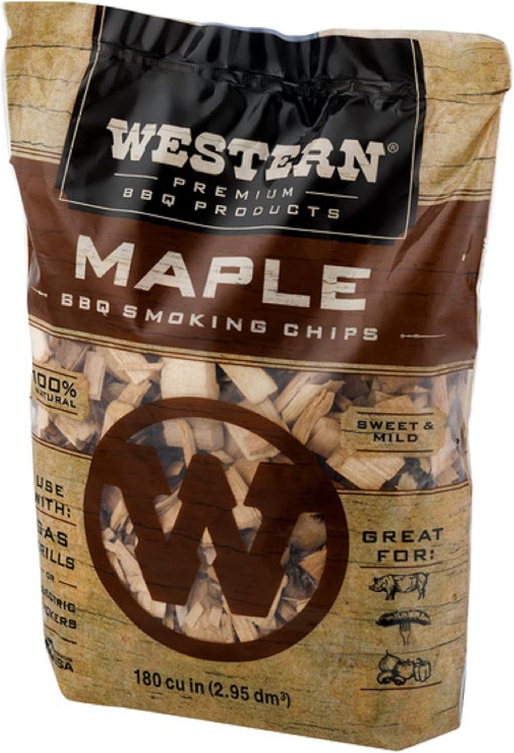 Western Premium BBQ Products Maple BBQ Smoking Chips, 180 cu in : Smoker Chips : Patio, Lawn & Garden
