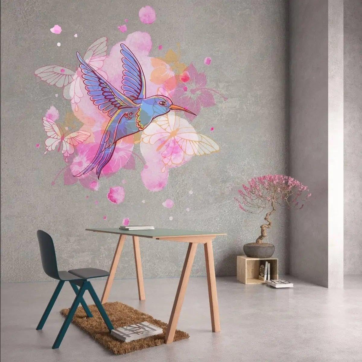 Adhesivo de vinilo colorido para pared con diseño de colibrí: añade encanto a la decoración de tu hogar, 21 x 24 pulgadas, mate