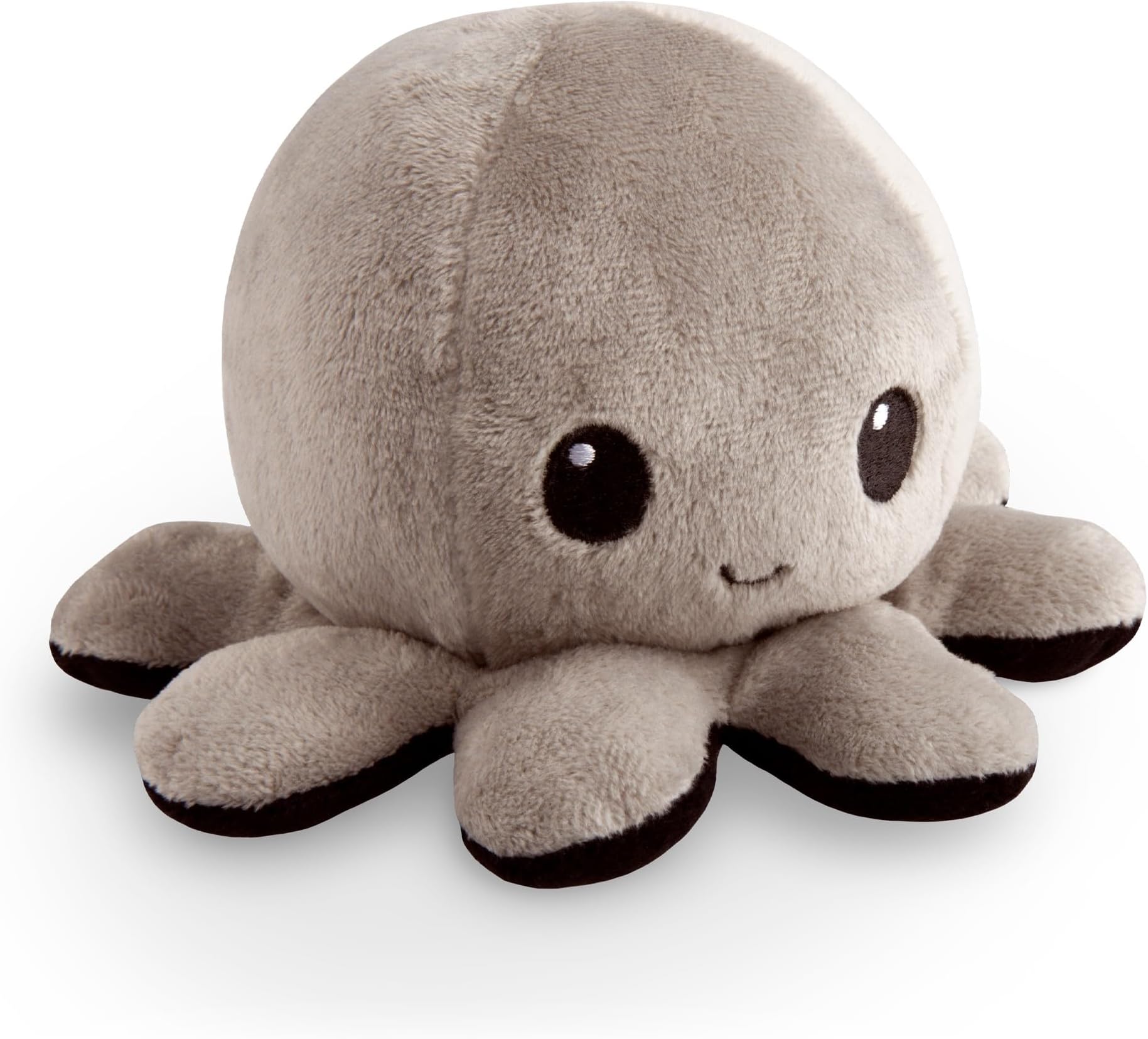 TeeTurtle Reversible Octopus Plushie 4-Inch Black + Gray Two-Sided Flip Plush Toy with Embroidered Details - Cute Mini Collectible Plush for Kids, Teens, and Adults
