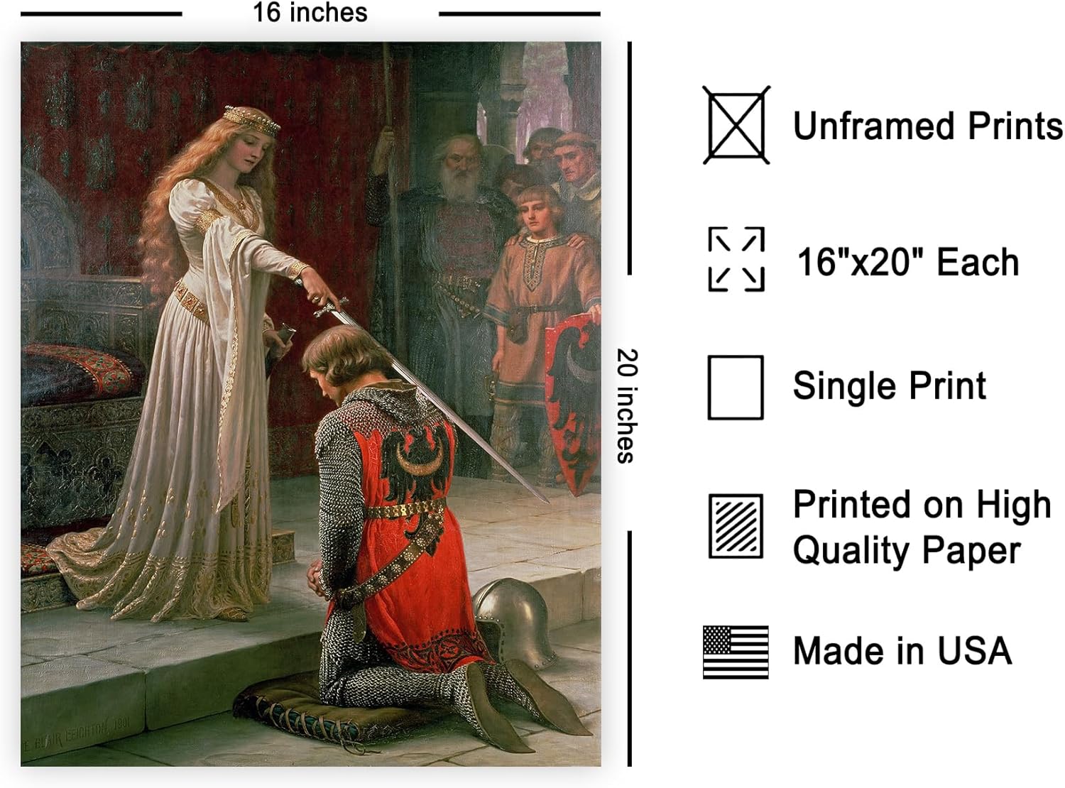 Poster Master Queen & Knight Print - Accolade Ceremony Poster - Medieval Knighthood Art - Baroque Wall Design - Classic Living Room, Bedroom or Office Decor - 16x20 UNFRAMED