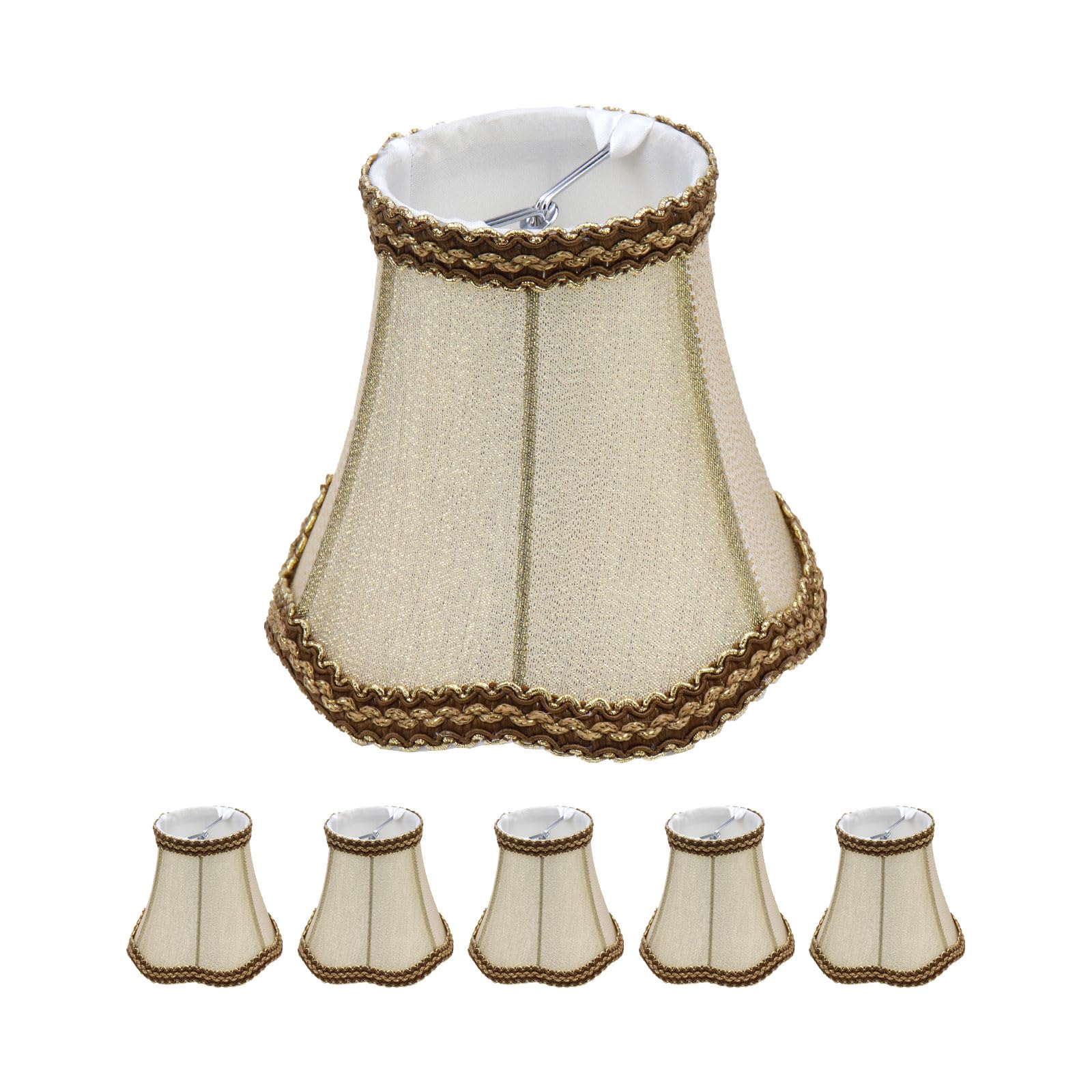 Tsnamay 6Pcs Handmade European Style Droplight,Clip On Chandelier Lamp Shades,Small Lamp Shades Set of 6 for Chandelier Table Lamps Hallway Lamps,Gold