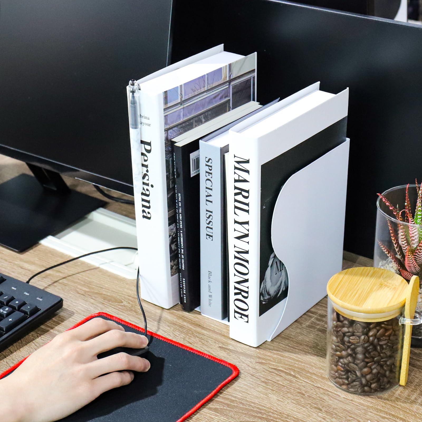 Sujeta Libros Estantería Telescópico de Metal Organizador de Escritorio Extensible Blanco