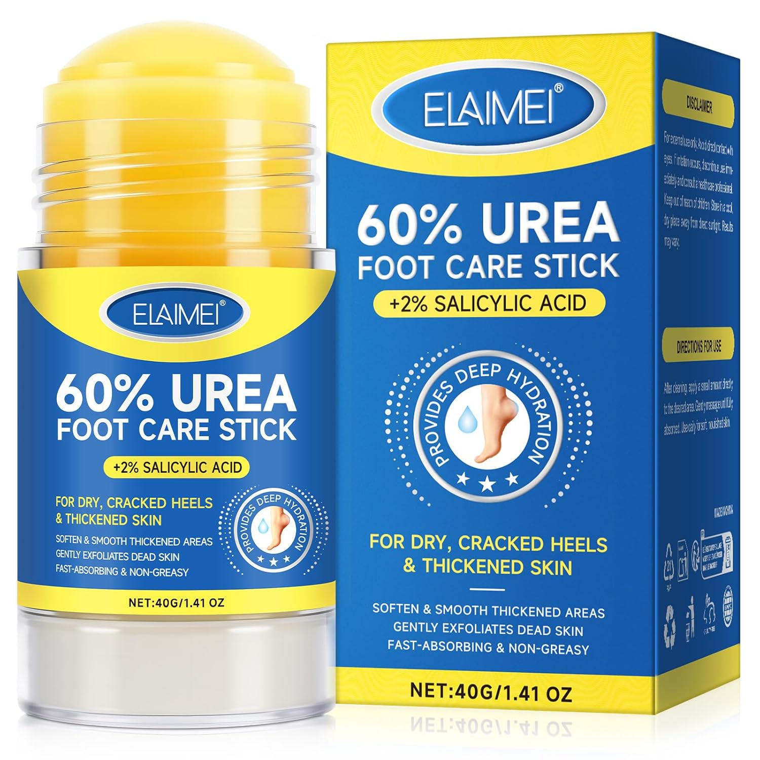 60% Urea with 2% Salicylic Acid Urea Foot Care Stick, Heel Stick for Cracked Feet, Foot Care Cream Moisturizer for Dry Cracked Feet, Knees, Elbows, Hands, Foot Lotion Stick -1.41oz 60% Urea with 2% Salicylic Acid Urea Foot Care Stick, Heel Stick for Cracked Feet, Foot Care Cream Moisturizer for Dry Cracked Feet, Knees, Elbows, Hands, Foot Lotion Stick -1.41oz