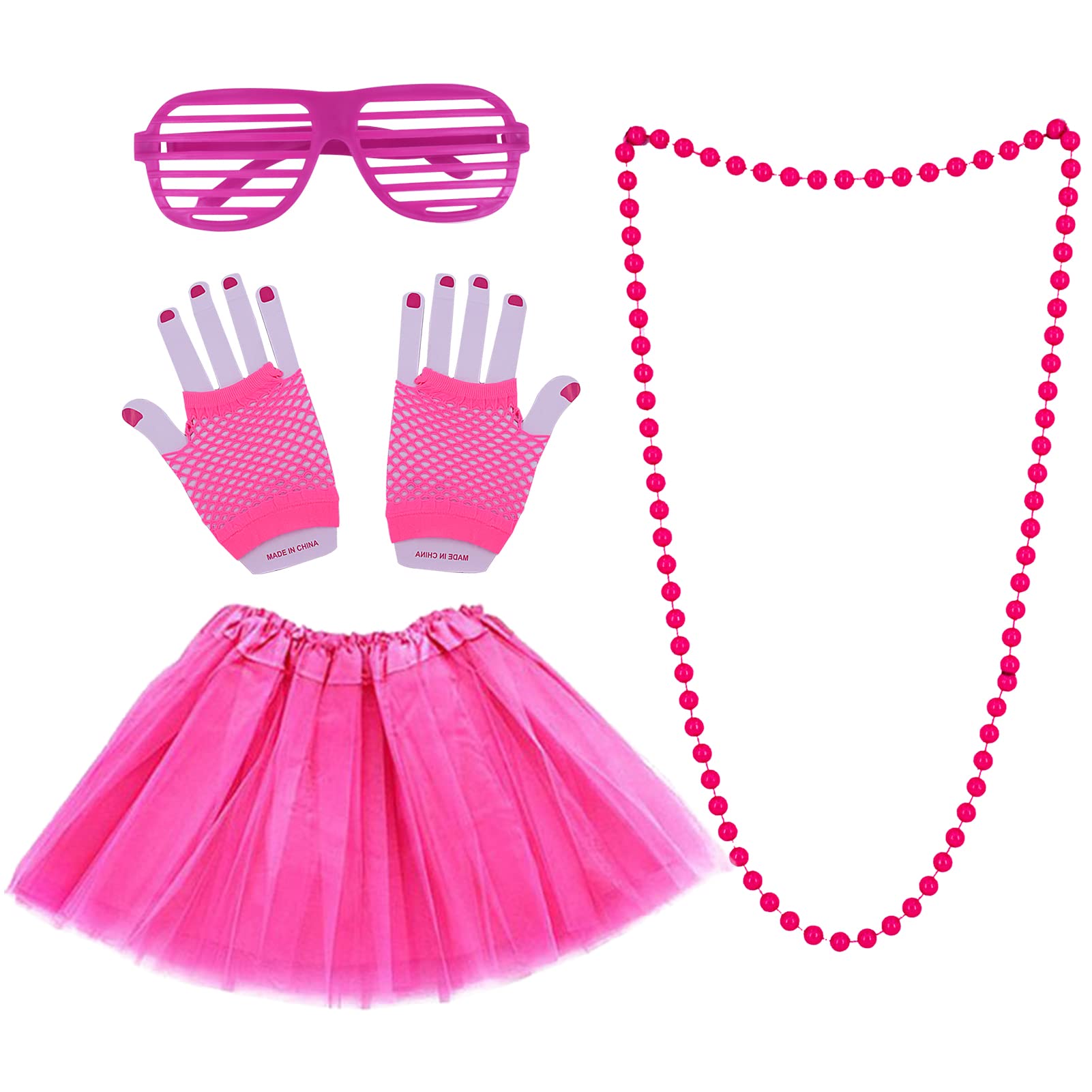 BEHAHAI 80s Accessories Party Outfit Accesories Fancy Dress Costume Accessories for Women Tutu Fishnet Gloves Neon Necklaces Bead Glasses for 80s Retro Party