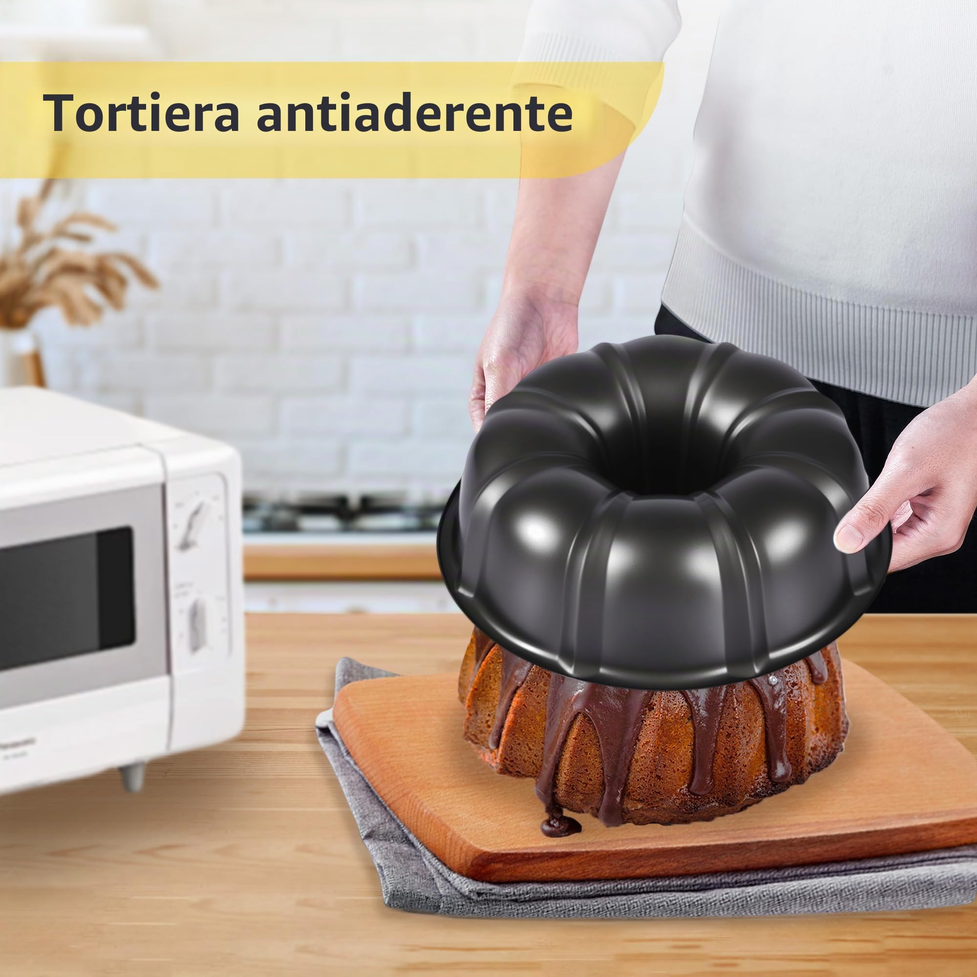 2 Pezzi Stampo Torta teglia Stampo per Ciambella con Tubo da forno in Acciaio con Rivestimento Antiaderente da Forno per Biscotti e Torte 24 cm (Nero)
