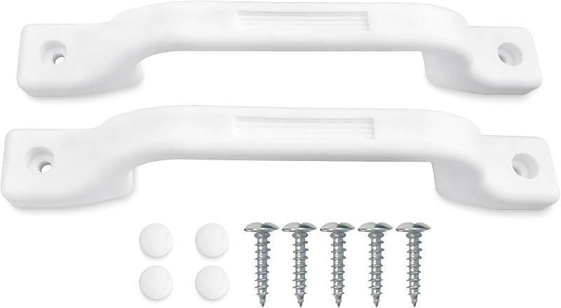 Camp'N RV Grab Handle - White Sturdy 2-Pack Plastic Handles with Mounting Hardware, Ideal RV Handrail for Campers, Adults, and Elderly Safety