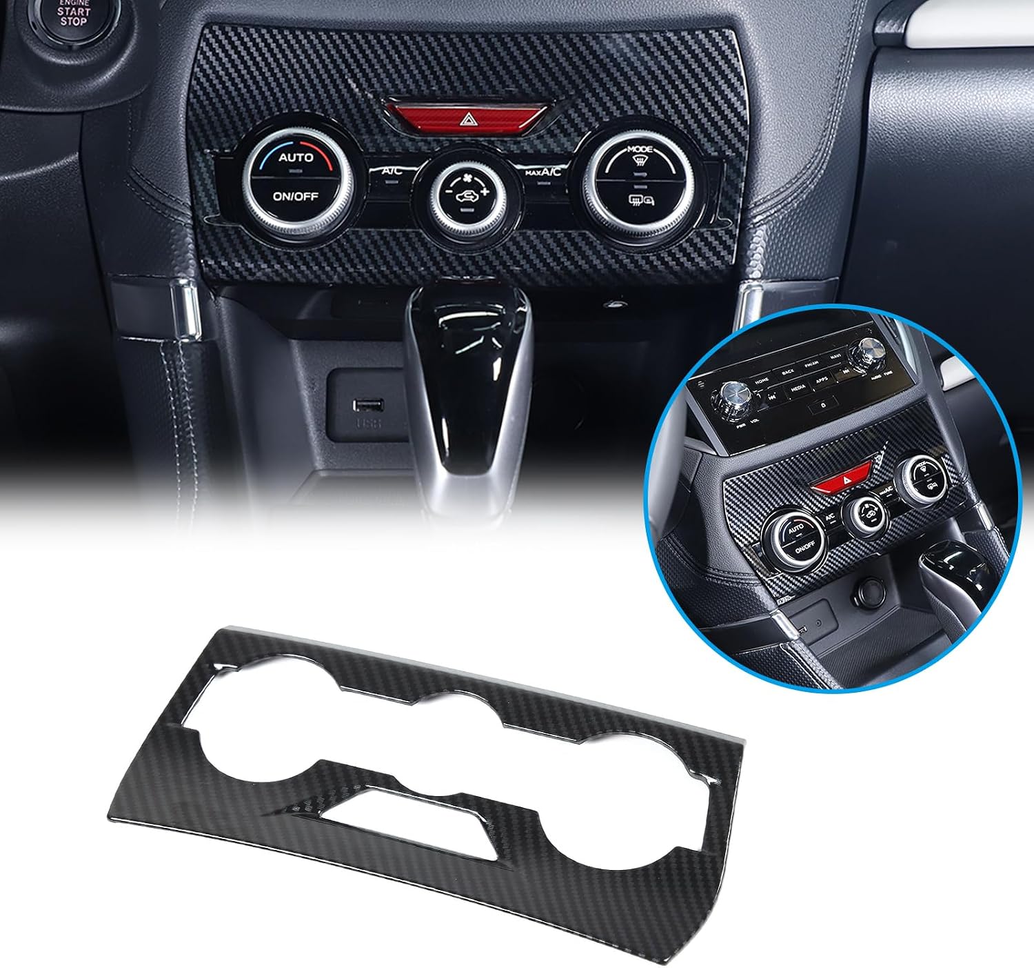 Sekhyna Car Center Console Air Conditioner Panel Cover Compatible with Subaru Forester 2019-2024 1PCS,ABS Central Control A/C Adjustment Knob Panel Frame Interior Accessories (Carbon Fiber Pattern)