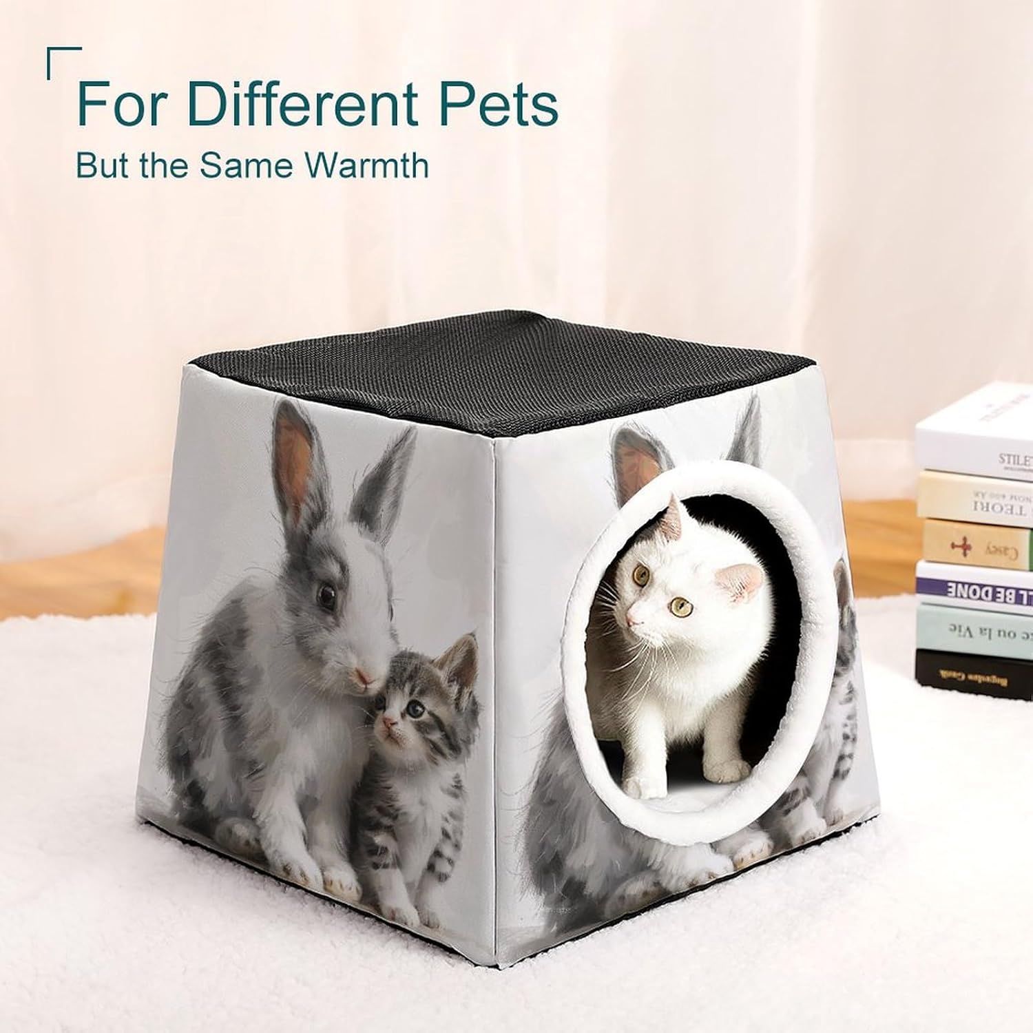 Pet Sleeping Nest Bed, Rabbit and Cat Printed Dog House Cat Nest, Winter Pet House are Suitable for Most Cats, Dogs, and Other Small Pets