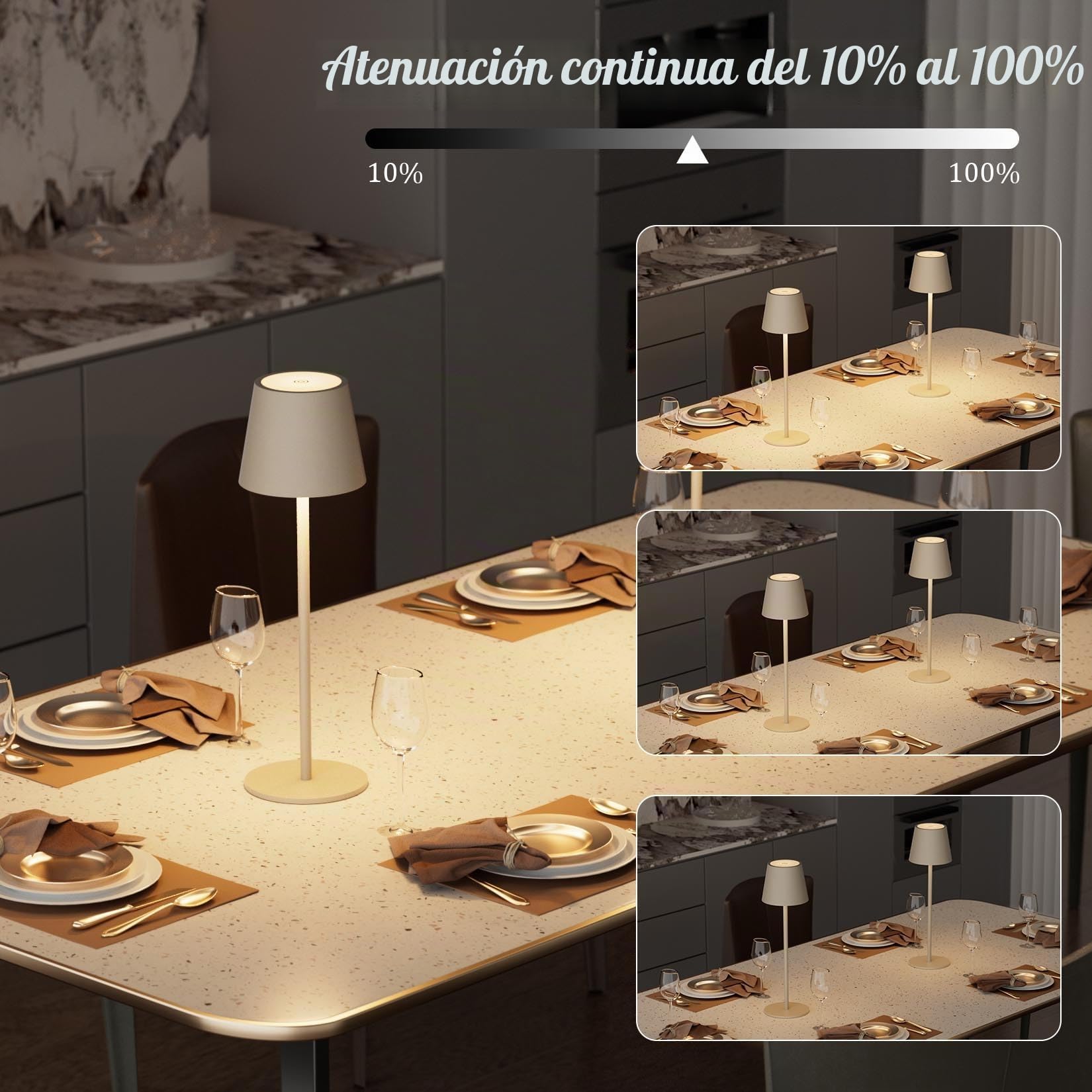 K-Bright 4 piezas Lámpara de mesa LED regulable, recargable, 2700K luz cálida, lámpara de mesa inalámbrica IP54 resistente al agua, jardín, balcón(Beige duna)