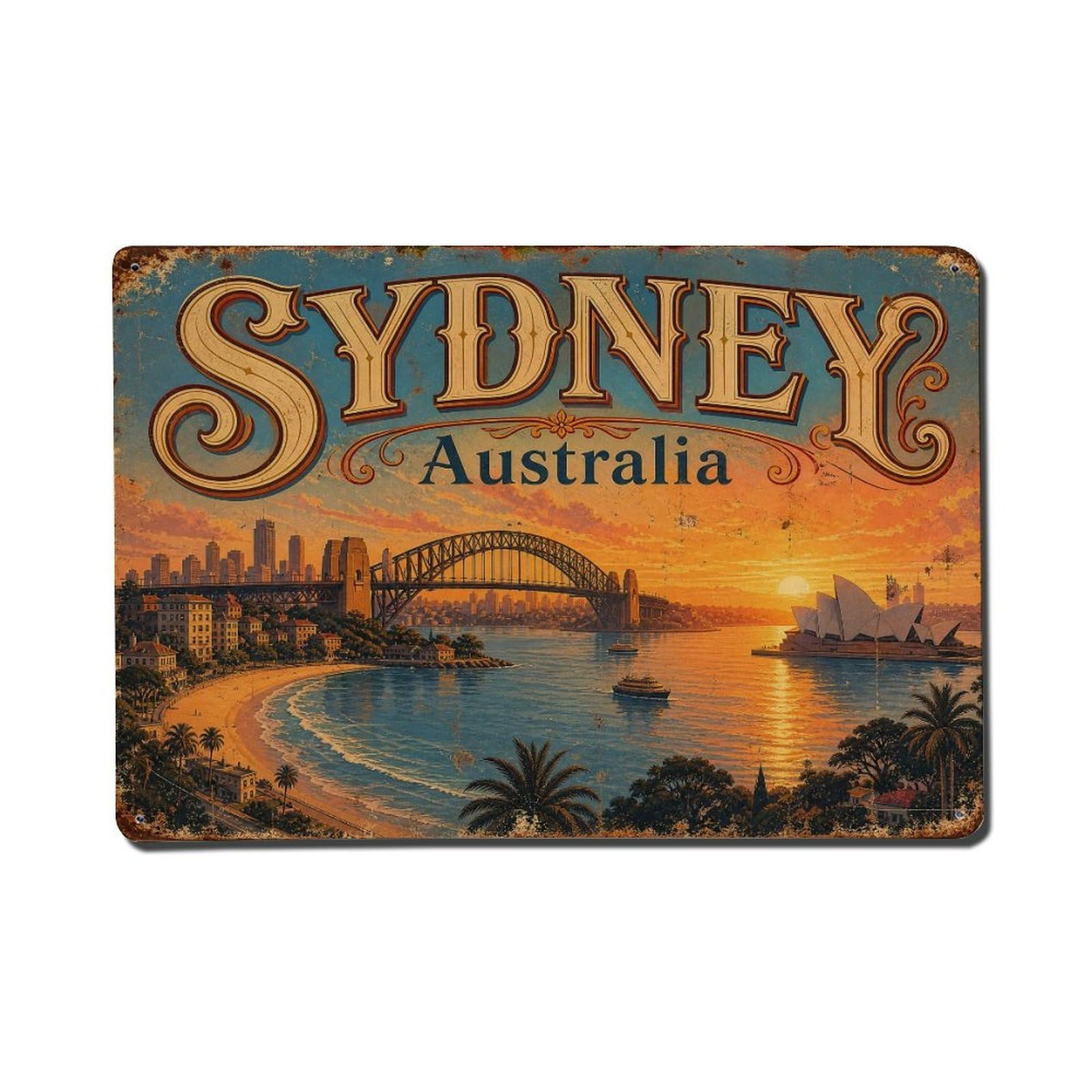 Australia Sydney Dawn Harbor Coastal Travel Heritage Metal Tin Sign