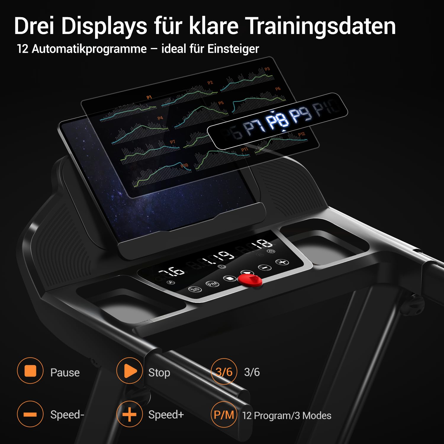 LONTEK Laufband für Zuhause Klappbar mit Steigung 15%, Laufbänder 12KM/H, Treadmill for Home mit 3,0-PS-Motor und LED-Anzeige, 136KG