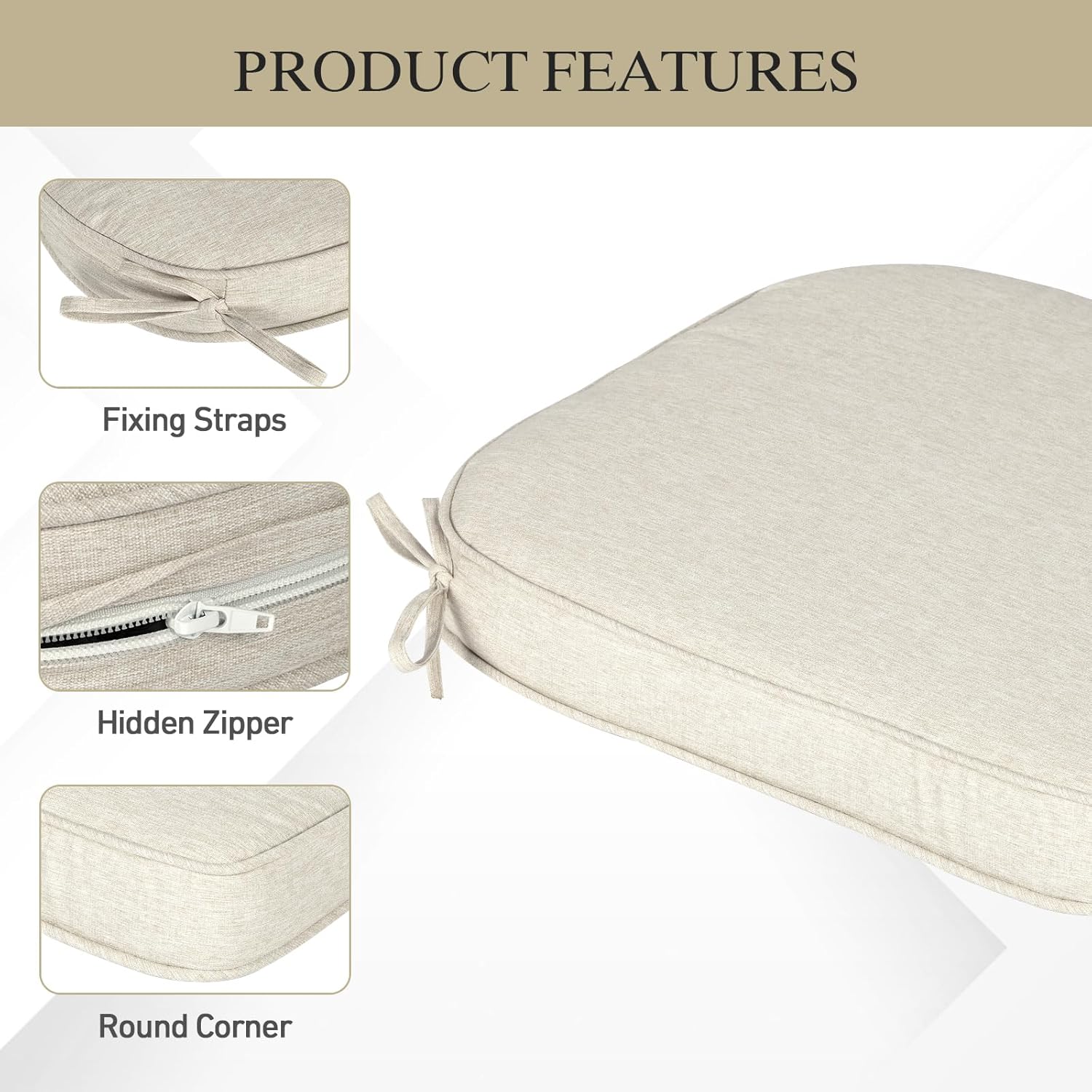 BPS 18 x 19 Inch Outdoor Chair Cushion Set of 2, Fade-Resistant and Water-Resistant Solution-Dyed Polyester Fabric Patio Chair Cushions with Straps for Outdoor/Indoor Dining Chairs