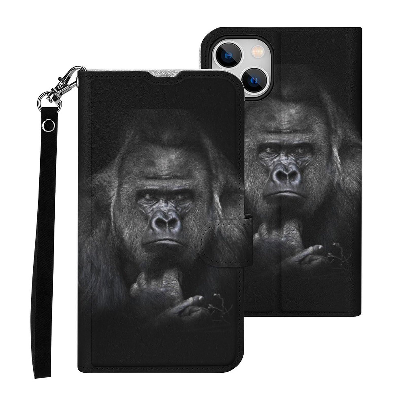 Amazon.co.jp: iPhone14 ケース 手帳型 考えてるゴリラ