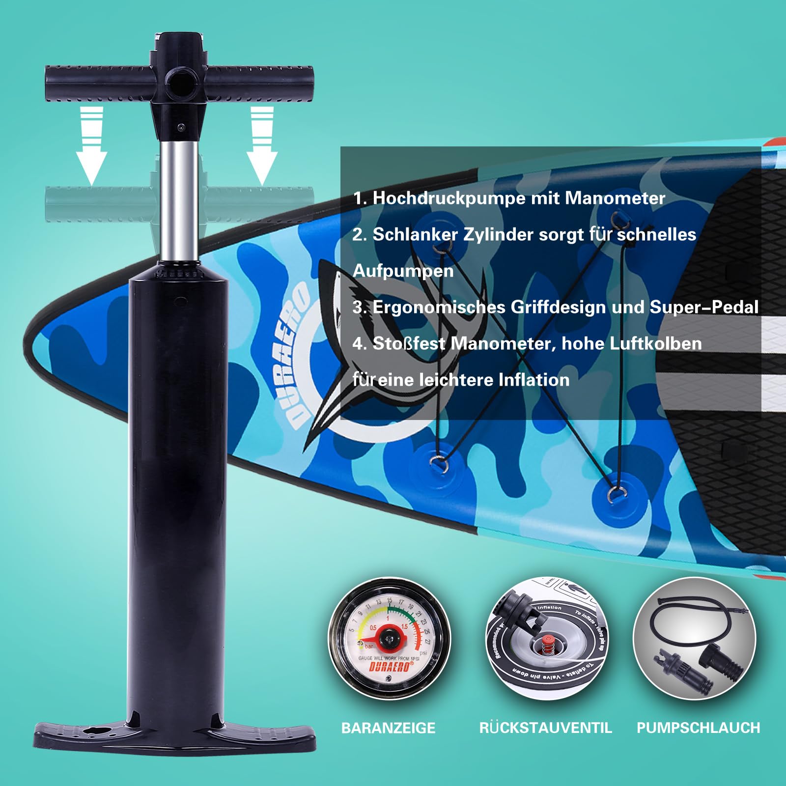 Stand up paddle gonfiabile, sedile per kayak e supporto per fotocamera, pagaia 2 in 1, 330 x 76 x 15 cm, fino a 150 kg, pompa con cinghia da piede, zaino