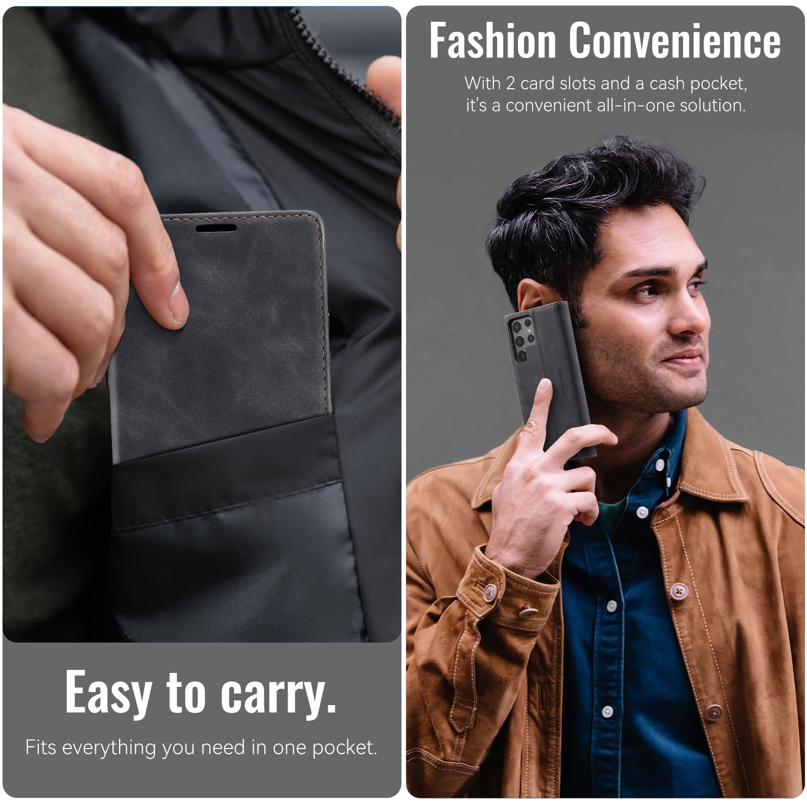 Samokor Cover per Samsung Galaxy S25 Ultra 5G Pelle Flip Custodia Cavalletto Portafoglio Magnetica Carta Fessura Antiurto per Samsung Galaxy S25 Ultra,Nero