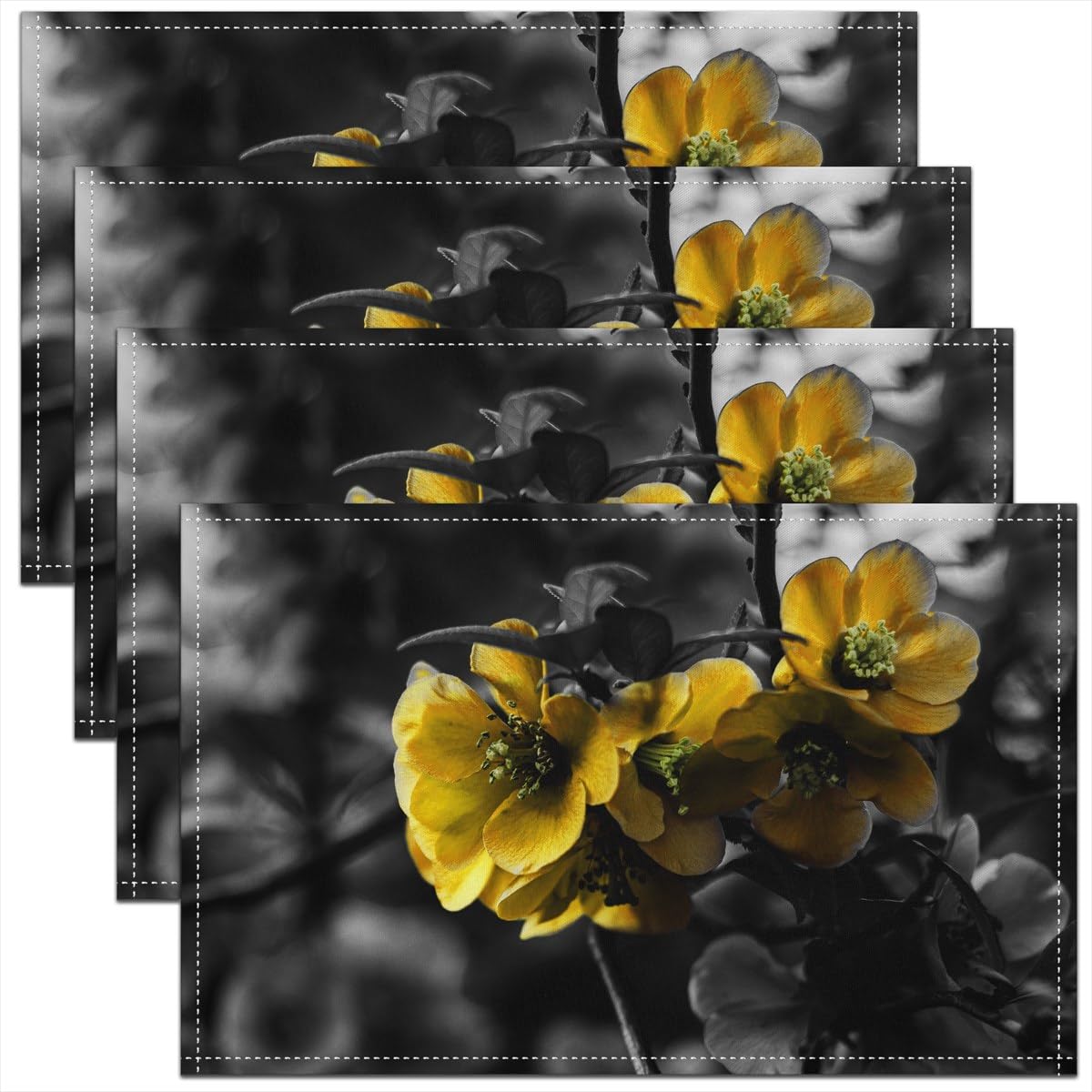 Richhome Color 14 Yellow Flowers Placemats Set Of 4,Rustic Farmhouse Style Floral Place Mats 12X18 Inch For Dining Table Decorations,Nature Theme Flower Plant Table Placemats For Kitchen Decor Dinner Indoor