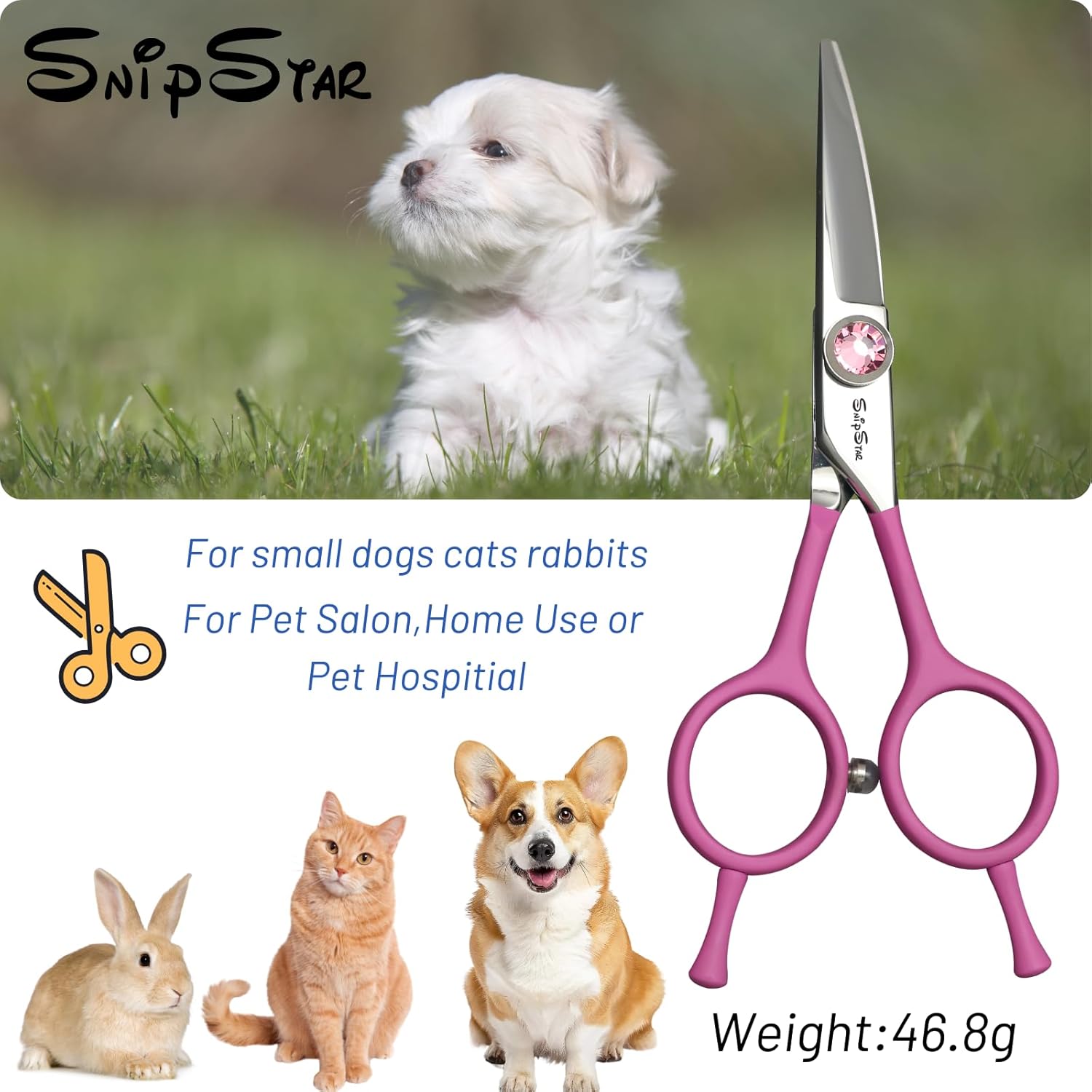 4.5 inch Professional Curved Dog Grooming Scissors, VG10 Steel Pet Trimming Cutting Scissors, Fine Grooming Shears for Cats Dogs at Home Groomer, 25 Degree Bend