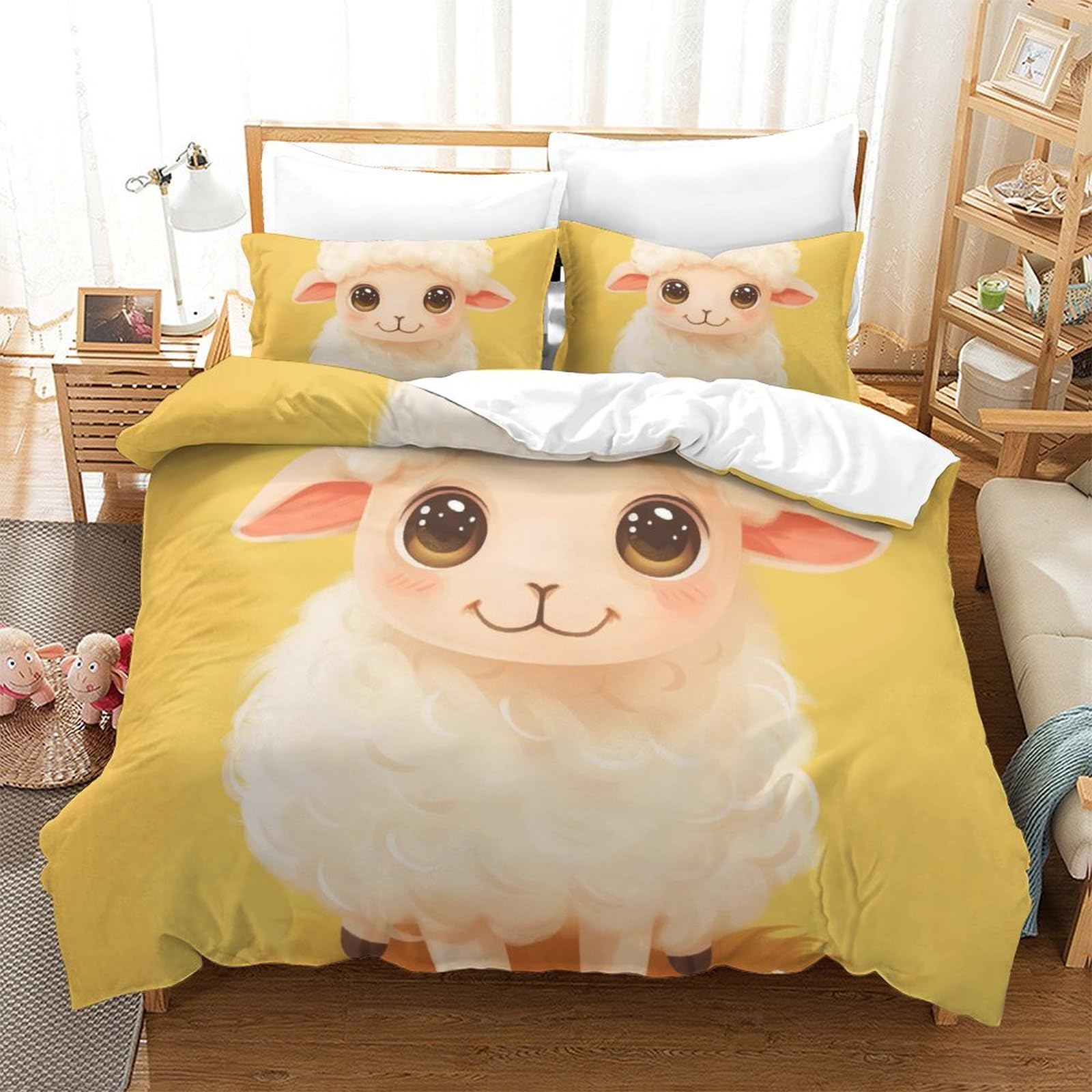 Housse de couette 260x220 moutons 3D avec ensemble literie microfibre super king