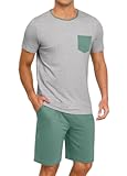 Mens Summer Pajamas Set Lightweight Pjs Sets Short Sleeve Pajama Shorts Set Soft Sleepwear Loungewear with Pockets