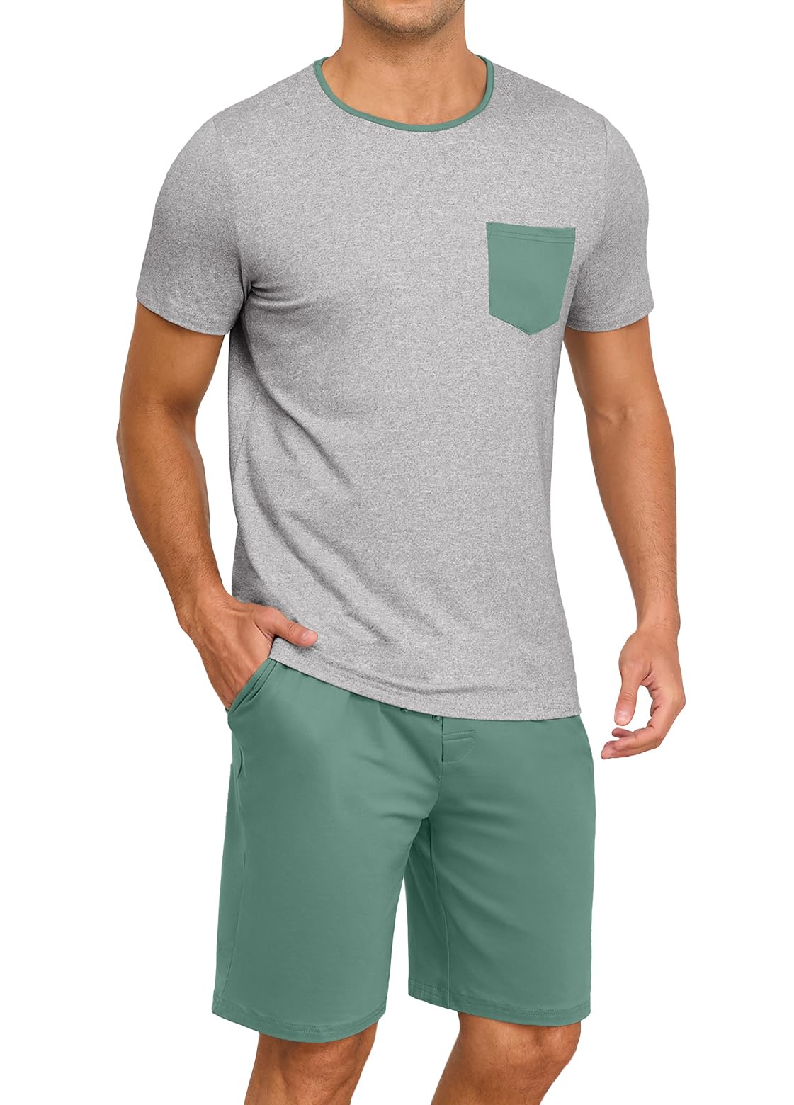 PrinStory Mens Pajamas Set Short Sleeve Pjs Sets S-3XL