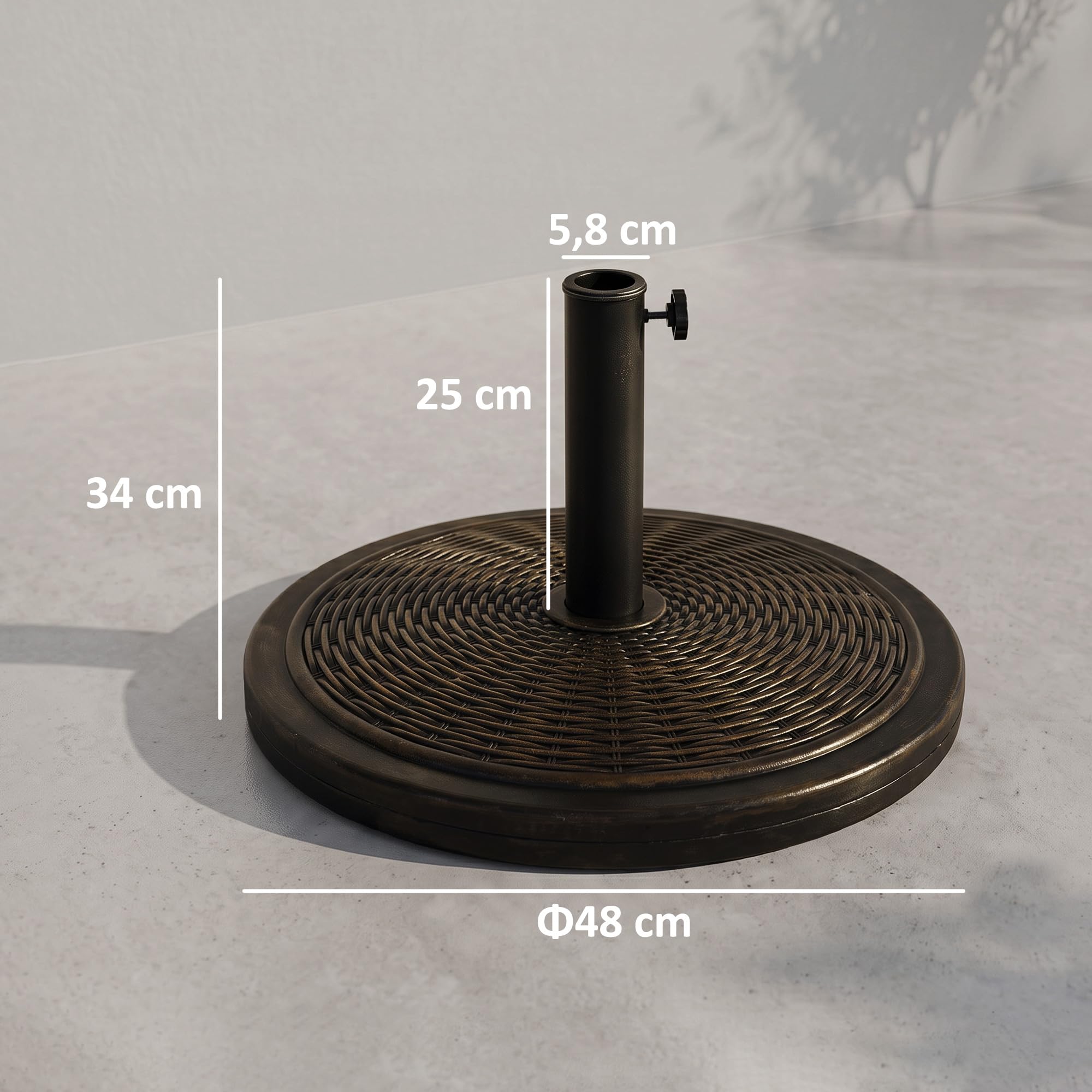 Outsunny Base para Sombrilla de Jardín Postes 35/38/48 mm Ø48x34 cm Bronce | Peso Neto 13 kg, Soporte de Parasol, Cemento Retro, para Terraza Patio Exterior