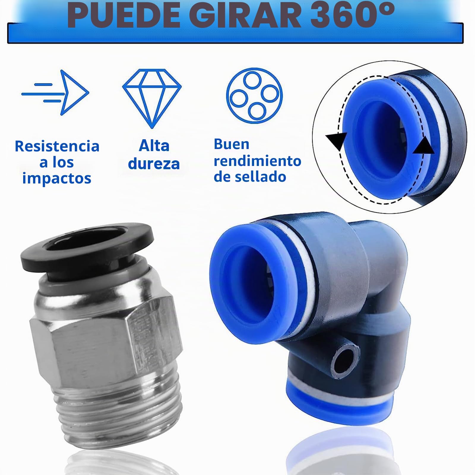 50 Piezas Conectores de Empuje Recto Accesorios Compresor | Aire Conector Manguera aire Para Conexión de Manguera de Agua de Aire de 1/4", 1/8", 1/2", 3/8"