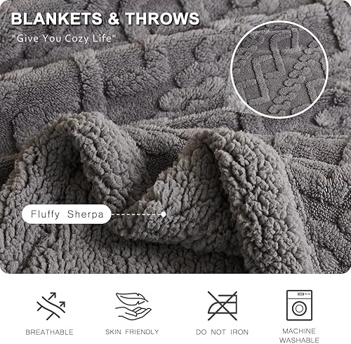 Miniatura 4 de Manta Sherpa para sofá de 60 x 80 pulgadas, manta de forro polar mullida, suave y acogedora para cama, manta gruesa y cálida para todas las