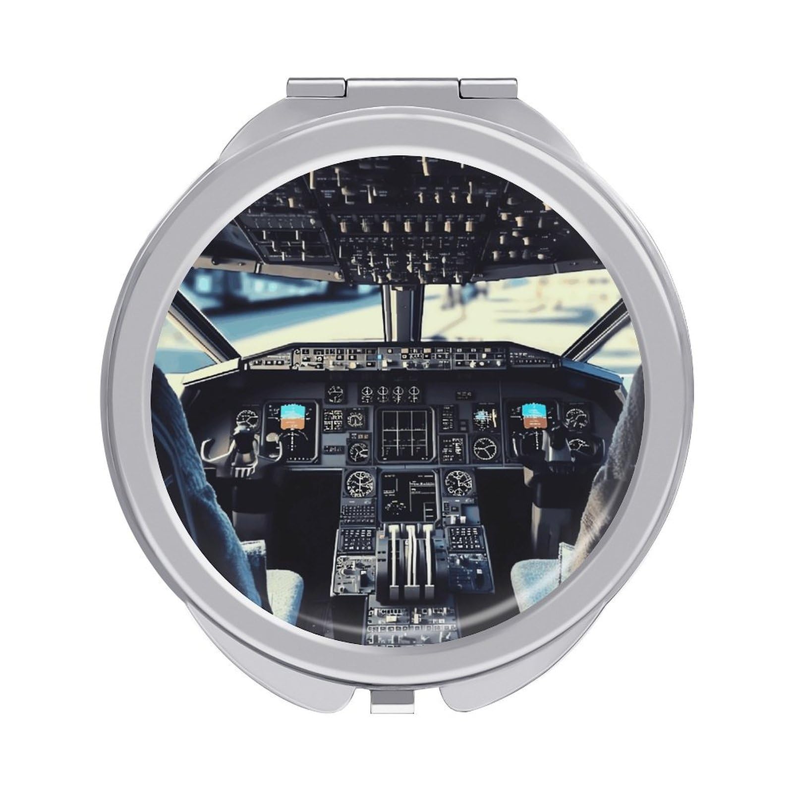 VstaDank Airplane Cockpit Compact Mirror for Purses Round Fashion Travel Makeup Mirror 2X /1x Magnifying Double Sides Mini Mirrors Portable Pocket Mirrors for Handbag Purse Women Gift