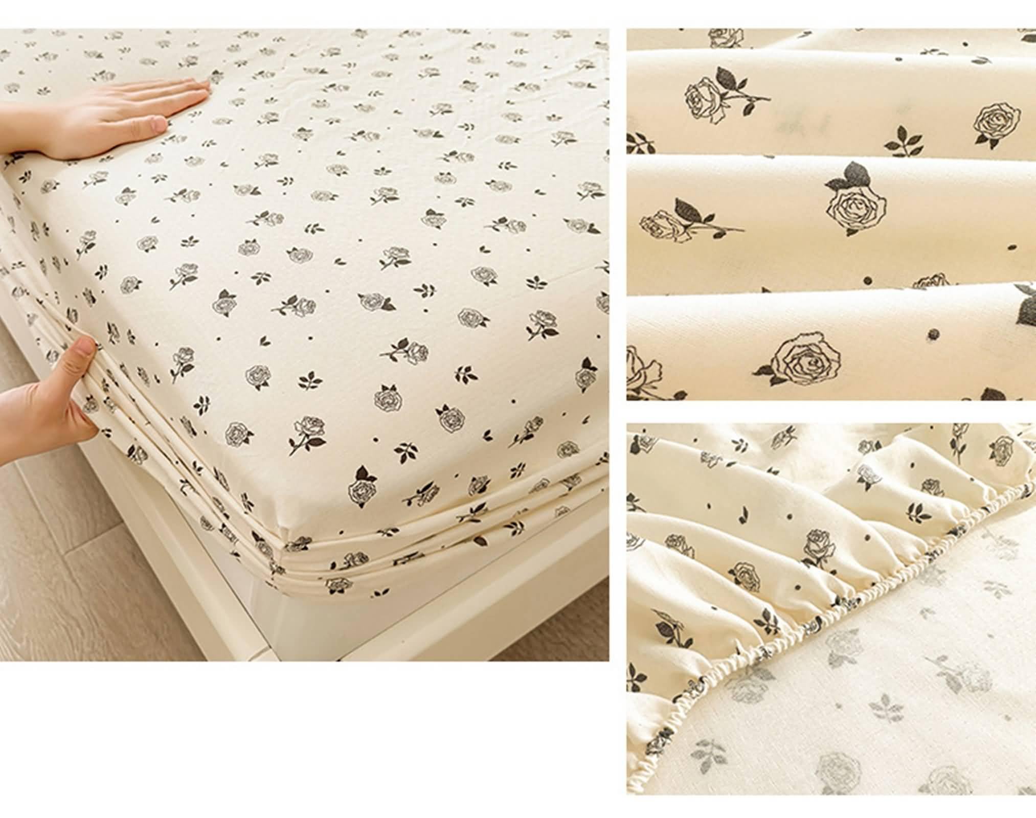 Set Lenzuola con Angoli e Federe, 150x200cm Piccoli fiori Lenzuola Matrimoniali in Cotone Grigio chiaro Morbido e Lavabile in Lavatrice, Stile 2 | con 2 federe