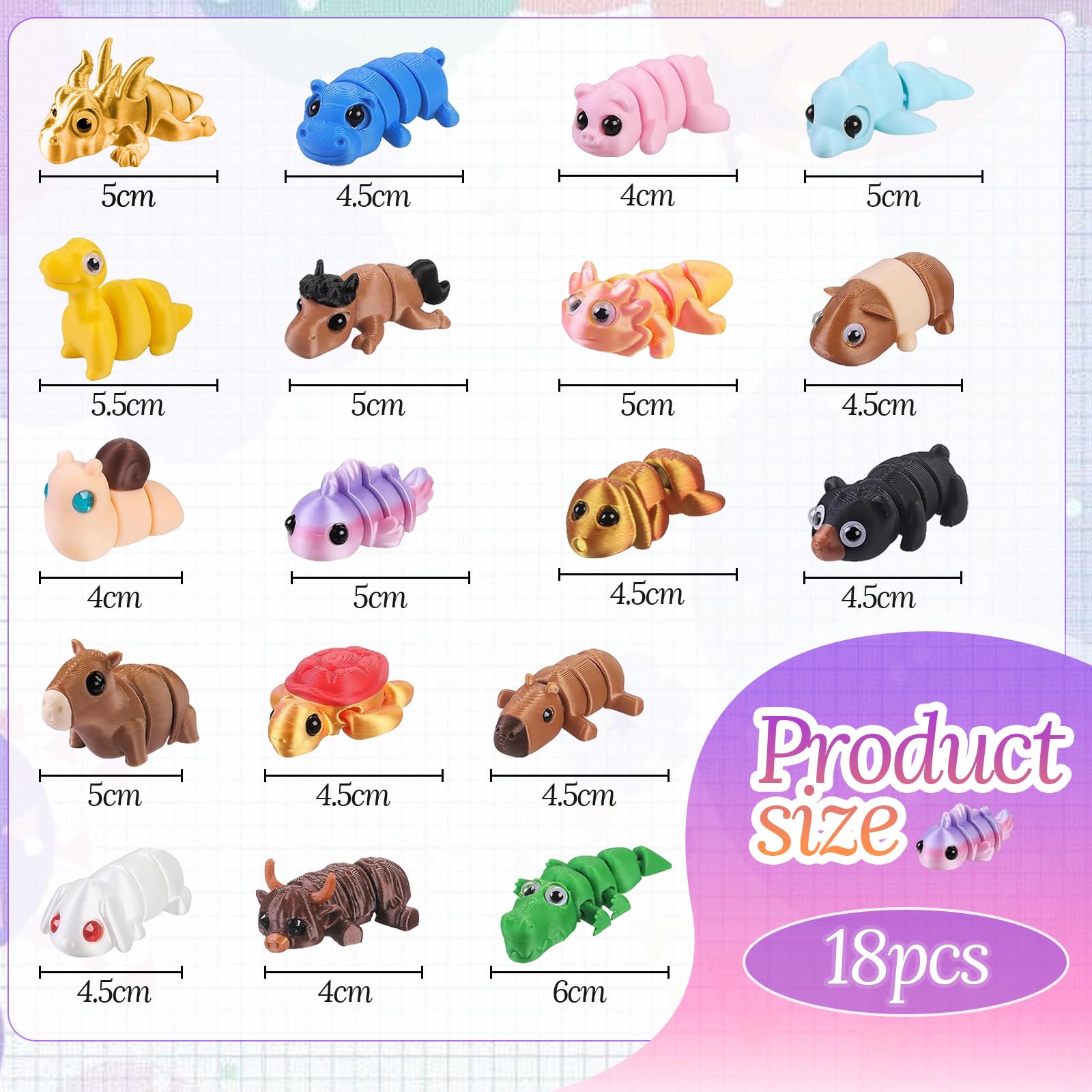 18Pcs 3d Printed Animals, 3D Printed Fidget Toy, Colorful Movable Joint 3D Printed Animal, 3d printed toys - Image 2